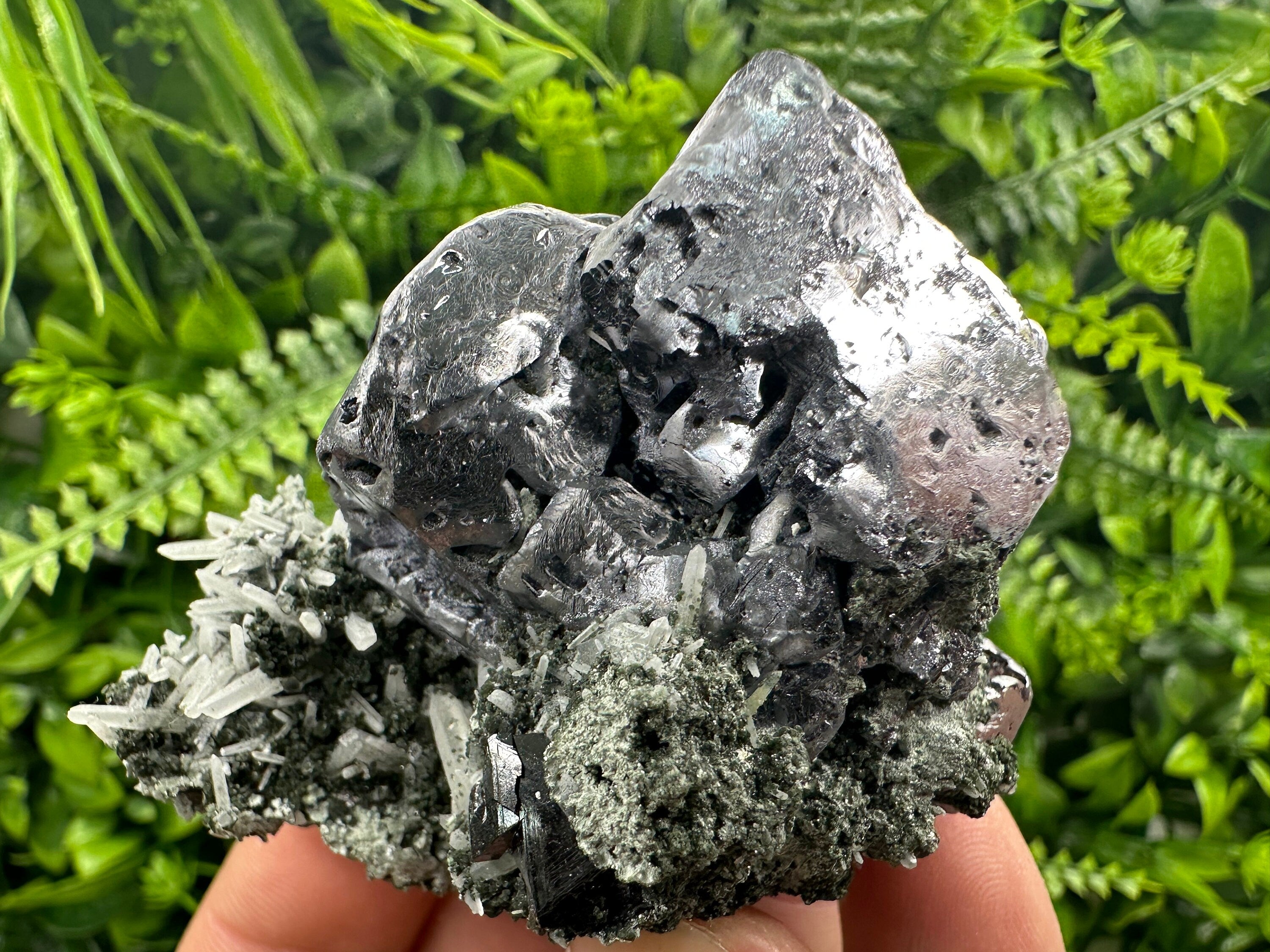 Galena on Sphalerite and Quartz: Borieva Mine Crystal Decor