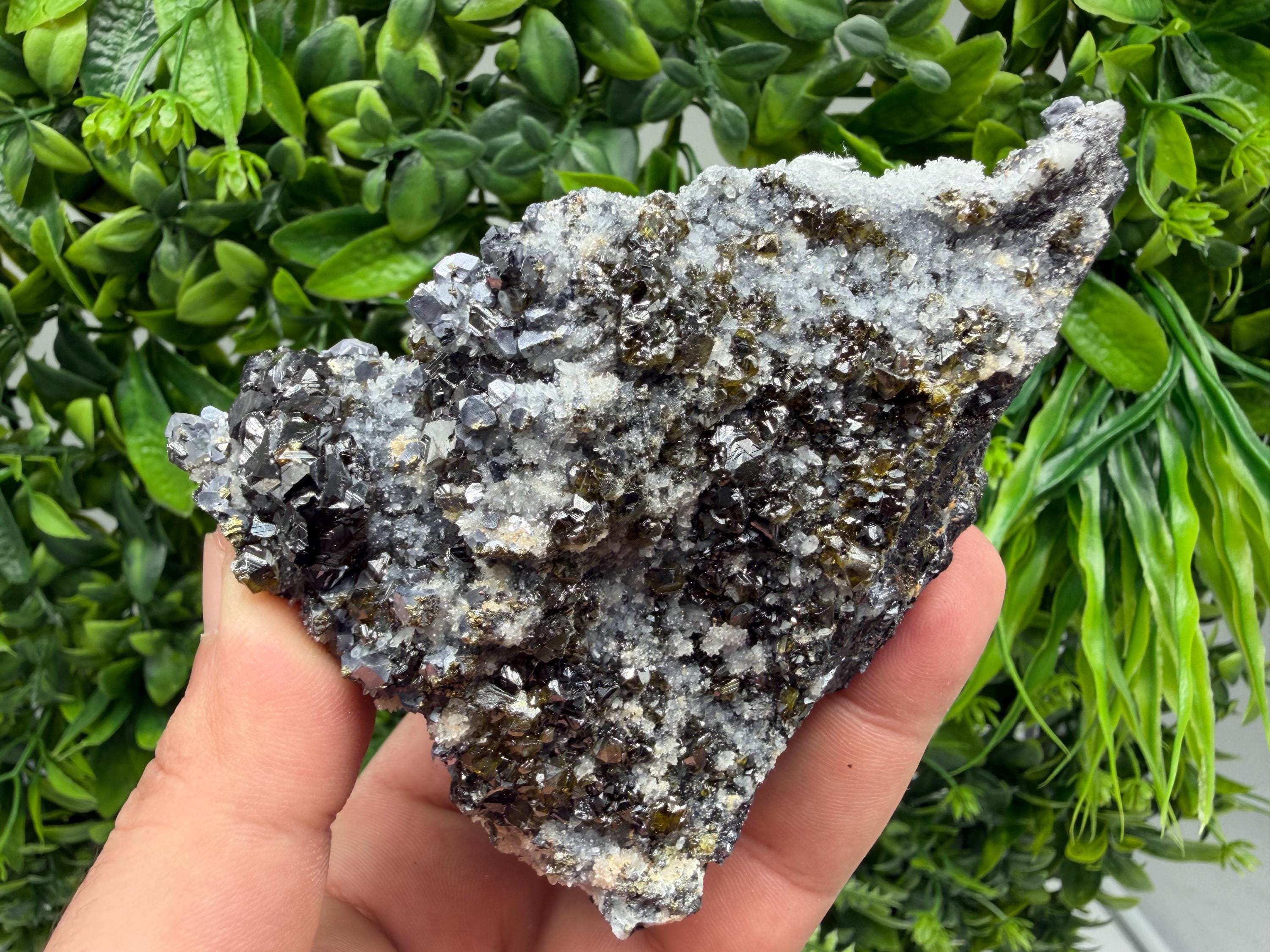 Sphalerite Cleiopfane on Quartz Mineral Specimen, Krushev Dol Mine, Bulgaria Home Decor Stone