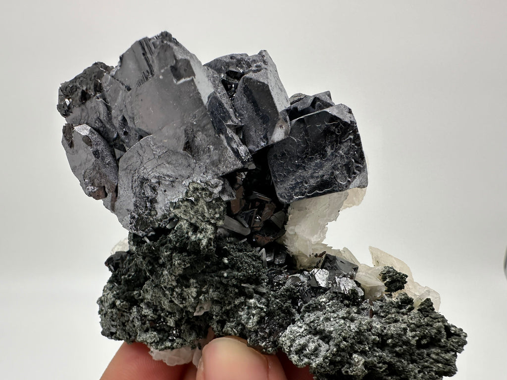 Mirror Galena, Calcite, Sphalerite on Quartz with Chlorite, Borieva Bulgaria