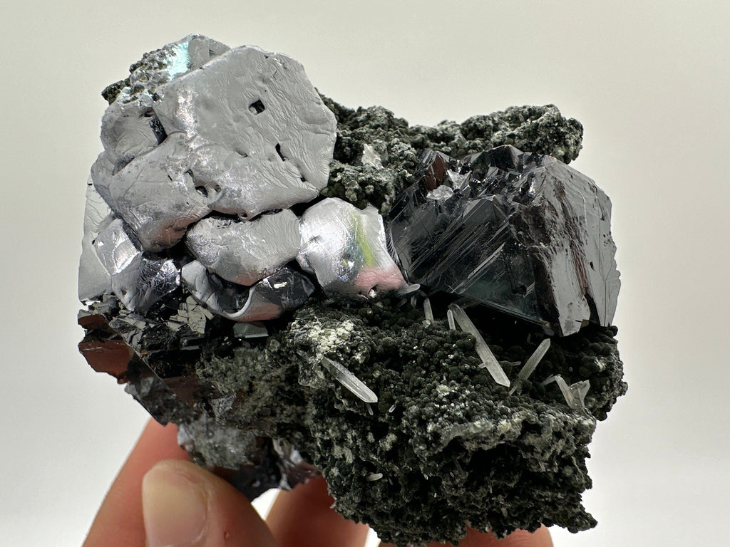 Galena, Calcite, Sphalerite on Quartz with Chlorite: Collection Mineral Decor