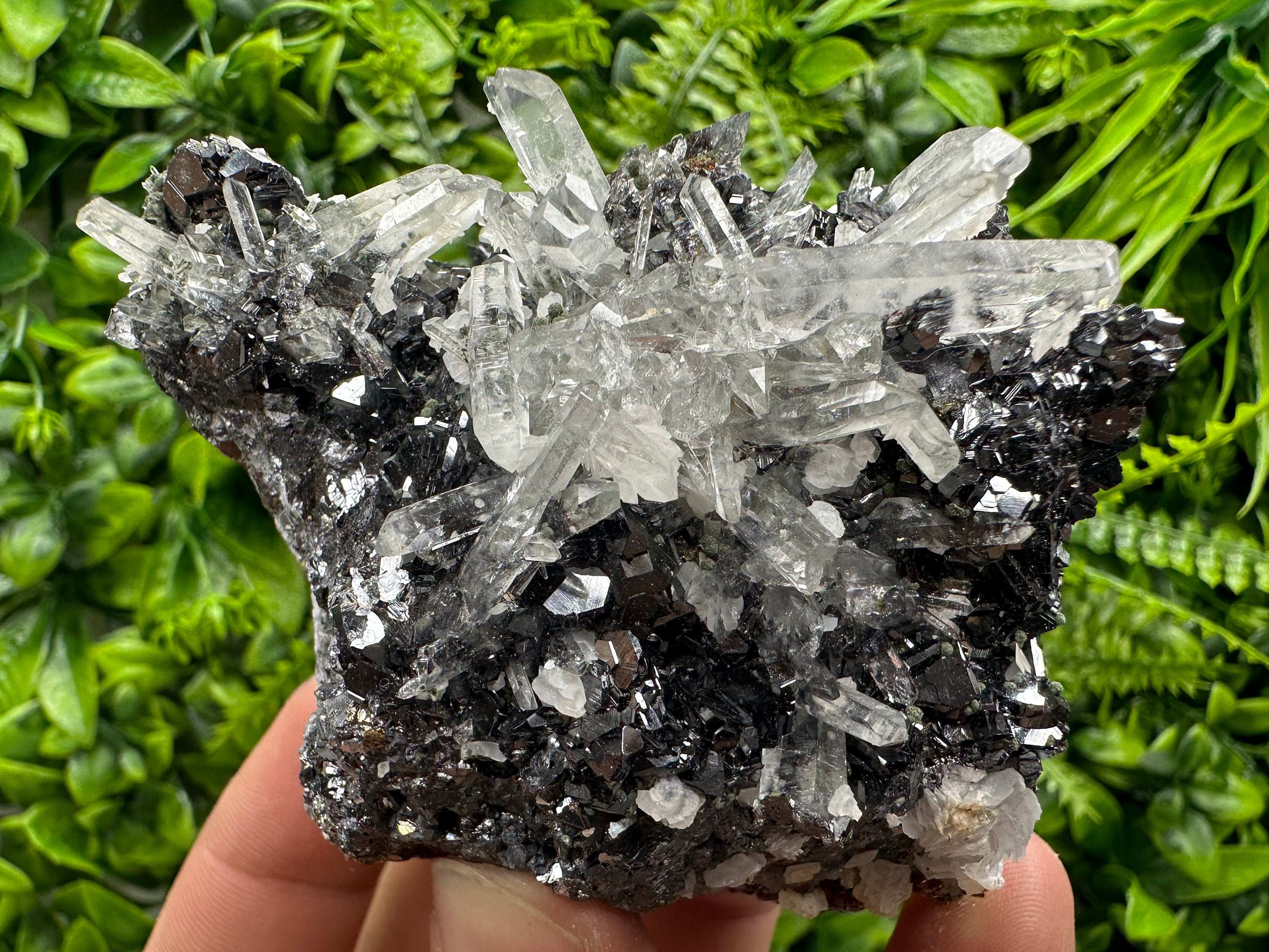 Quartz Calcite on Sphalerite: Natural Crystal Mineral Decor