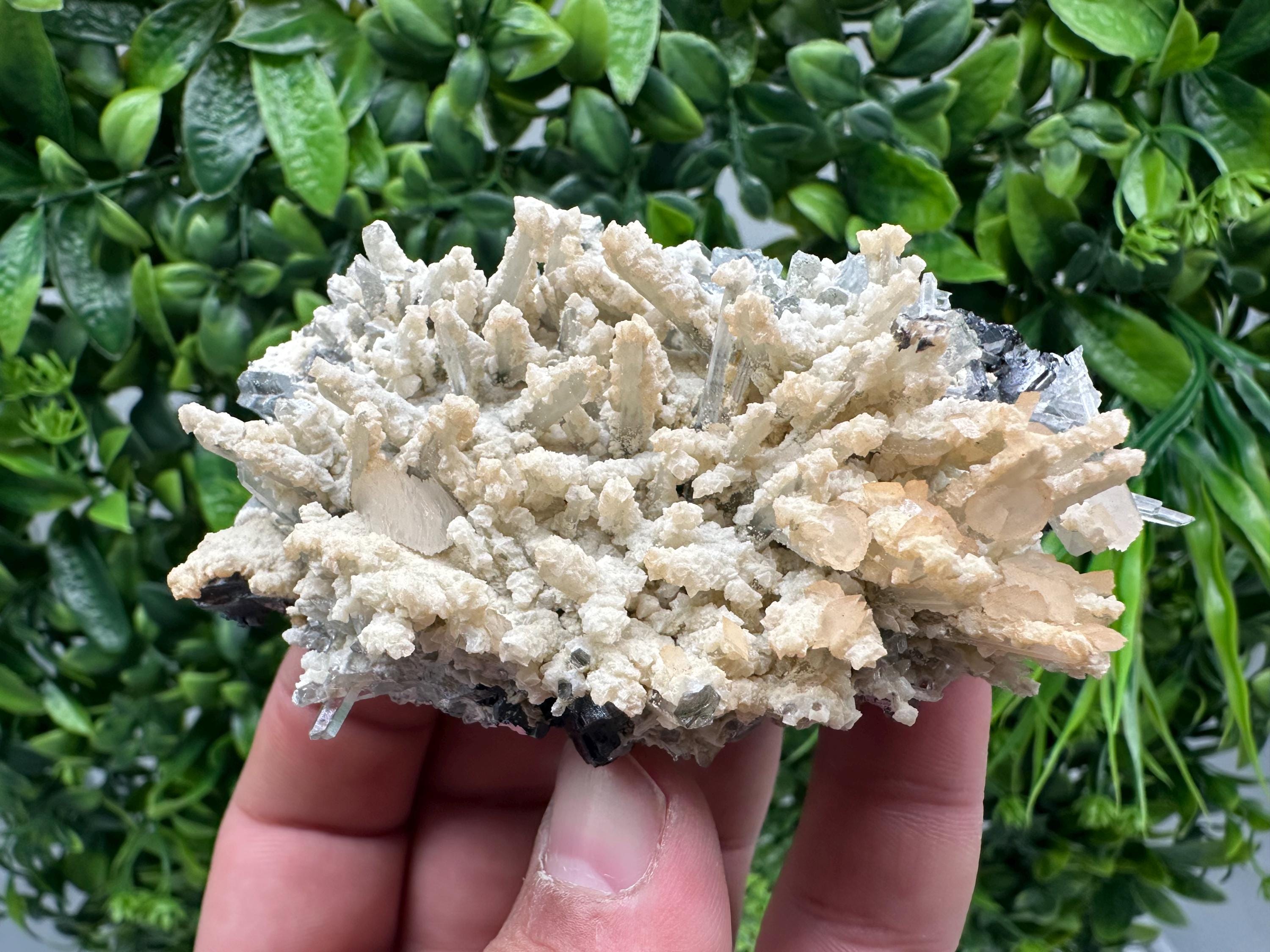 Quartz with Calcite Cluster: Krushev Dol Mine, Bulgaria
