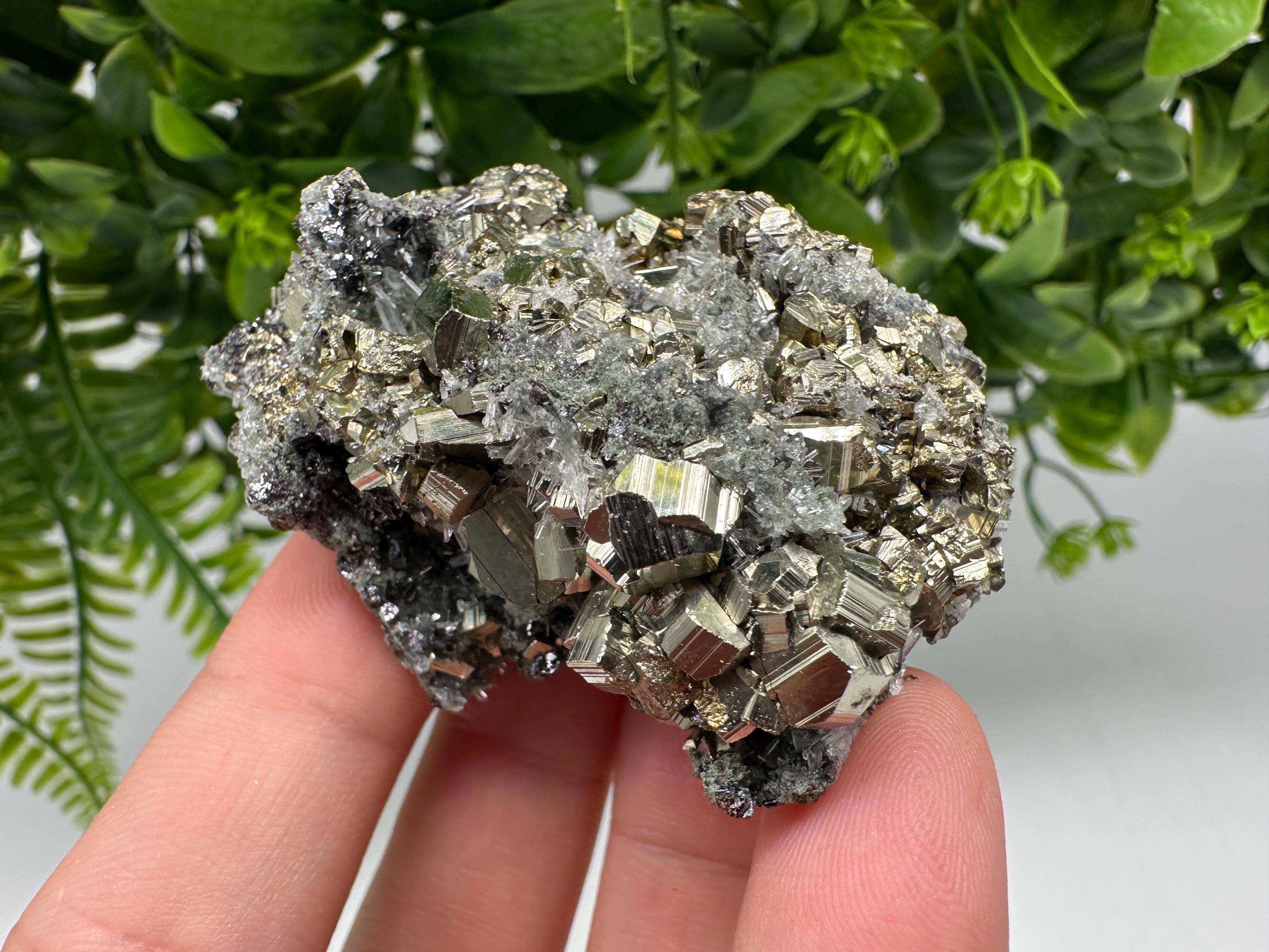 Pyrite on Green Quartz: Rare Mineral Specimen, Borieva Mine
