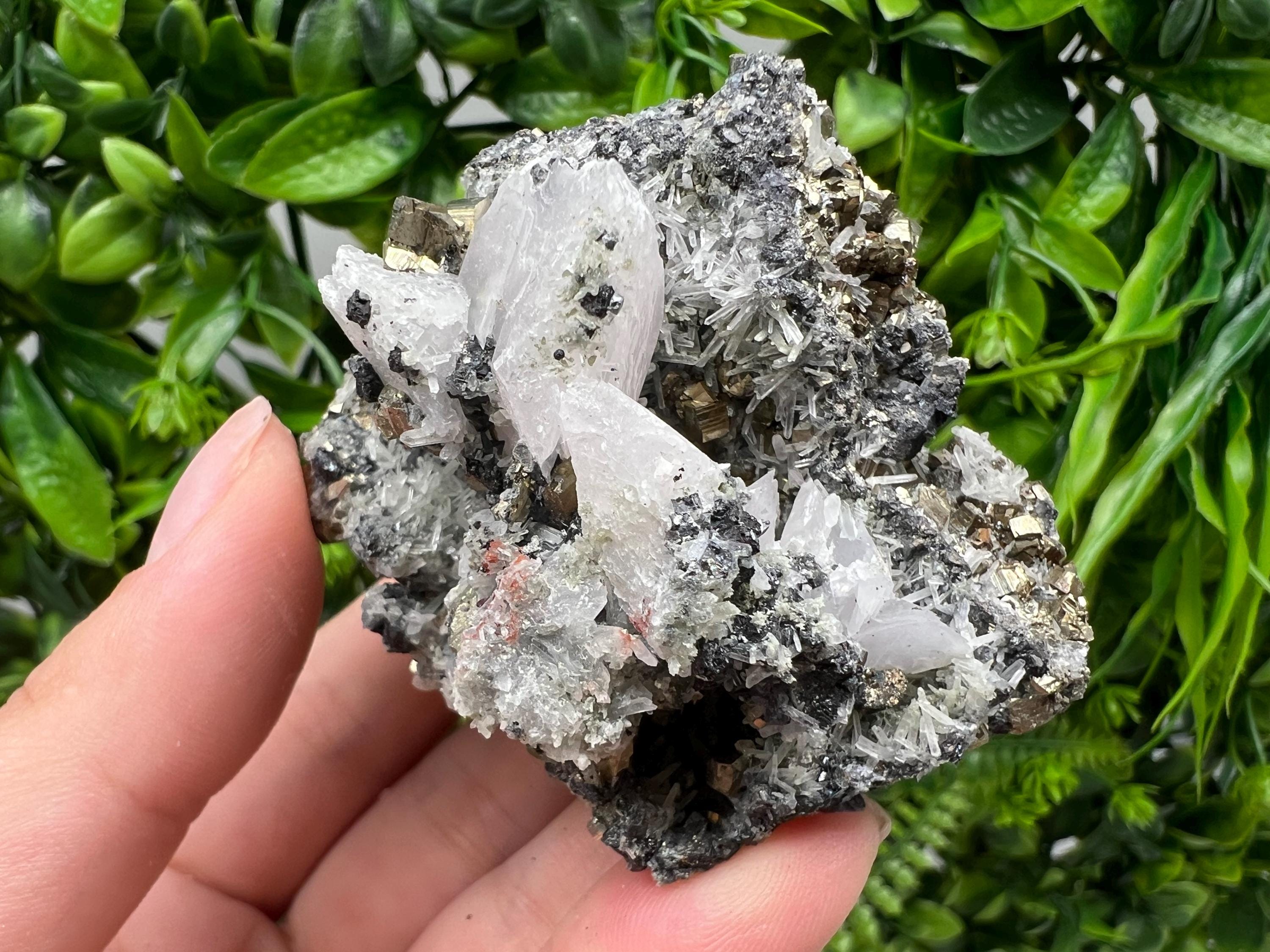 Pyrite Quartz Calcite Specimen: Borieva Mine Mineral Collection