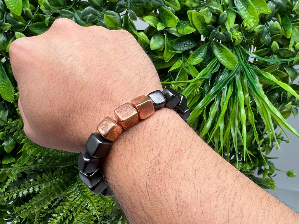 Shungite Cube Bead Bracelet: Copper Accents, Healing Protection