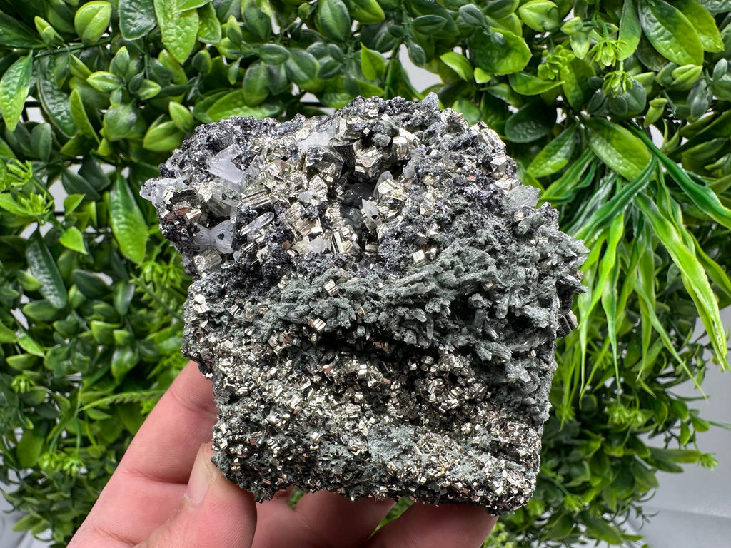 Pyrite Sphalerite on Green Quartz, Bulgaria Mineral Specimen