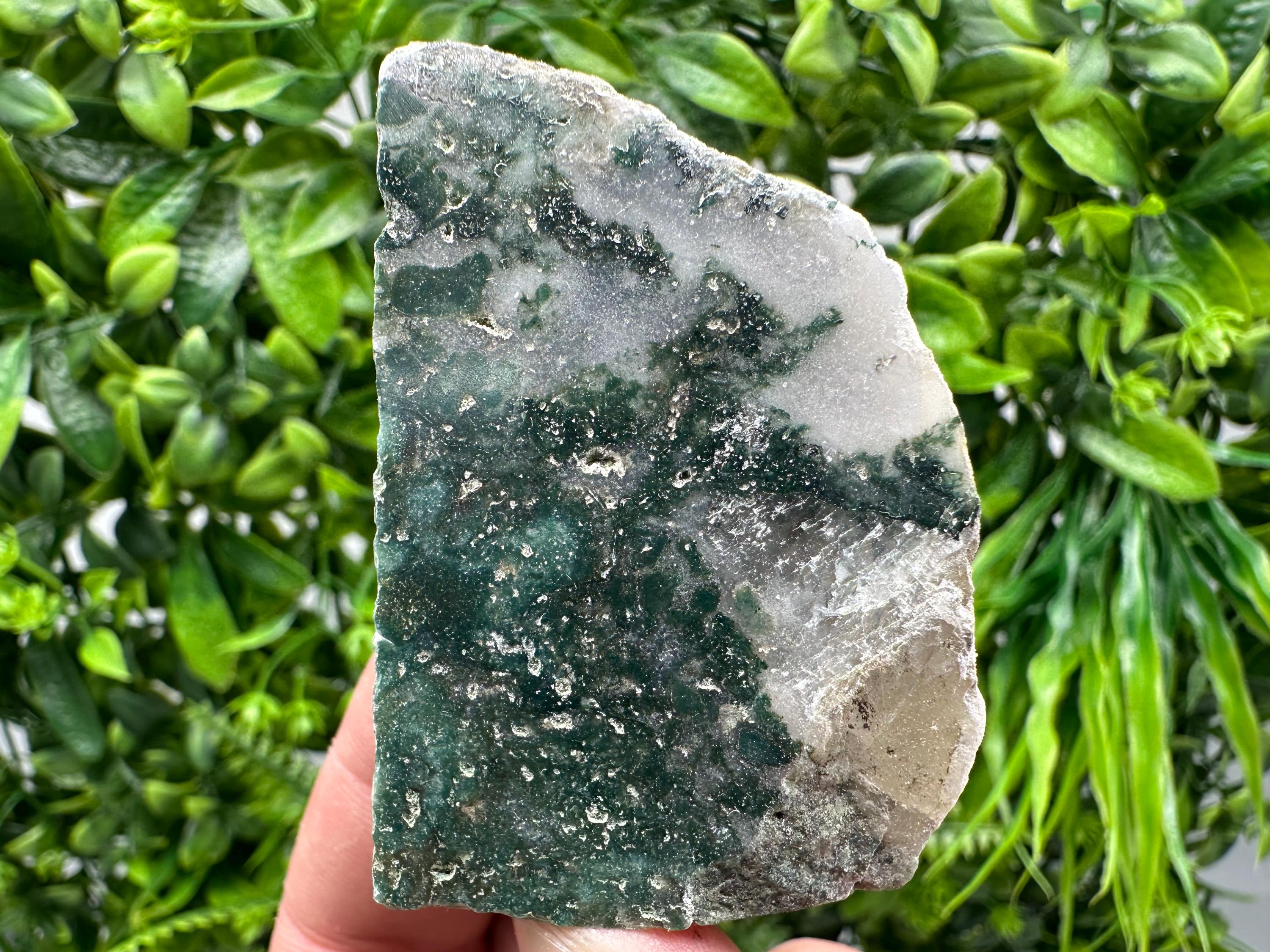 Polished Moss Agate Slab: Green Crystal Slice (6/4.5cm)