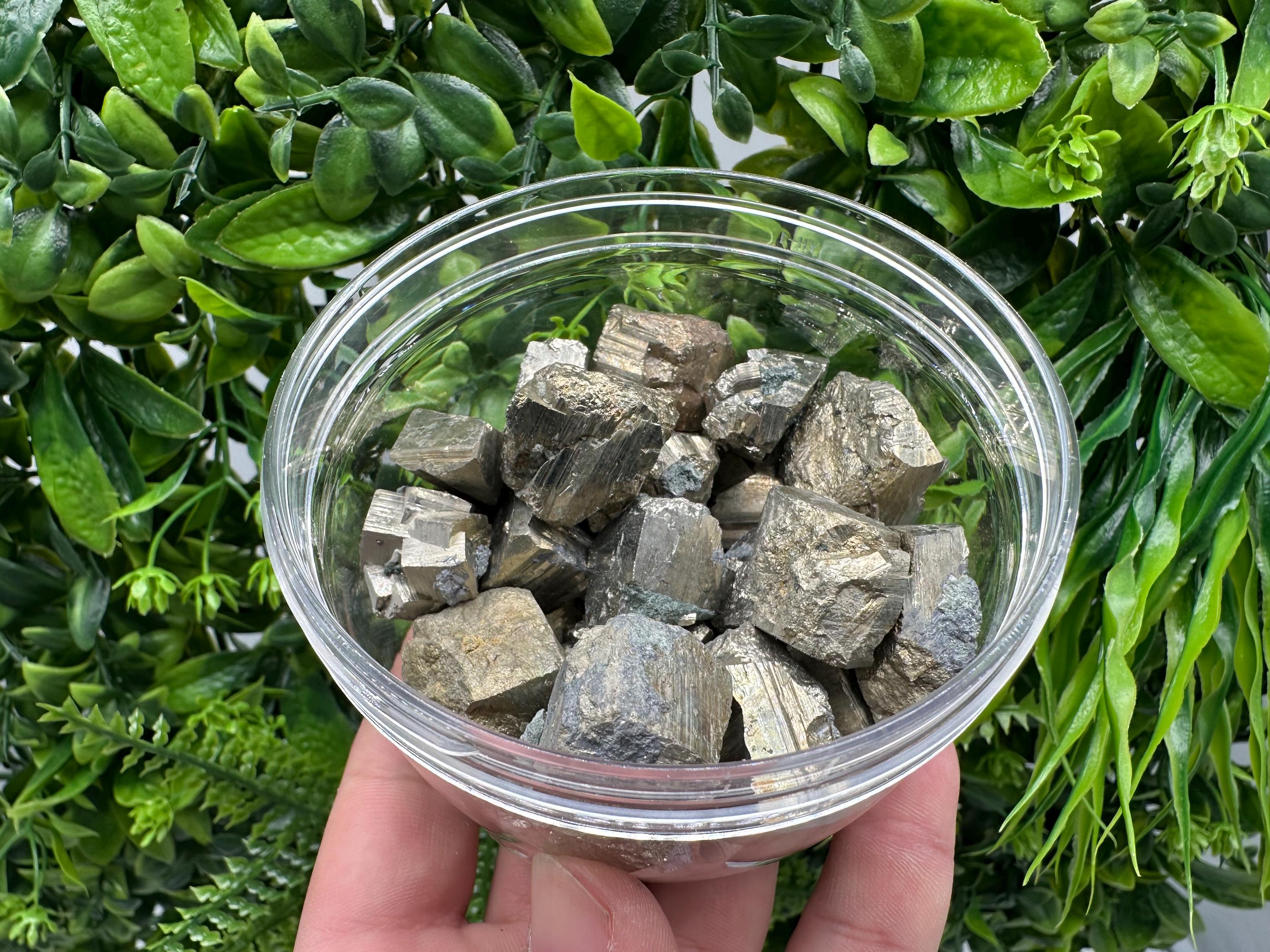Golden Pyrite Cubes Box: Shiny Mineral Collection (500/520 grams)