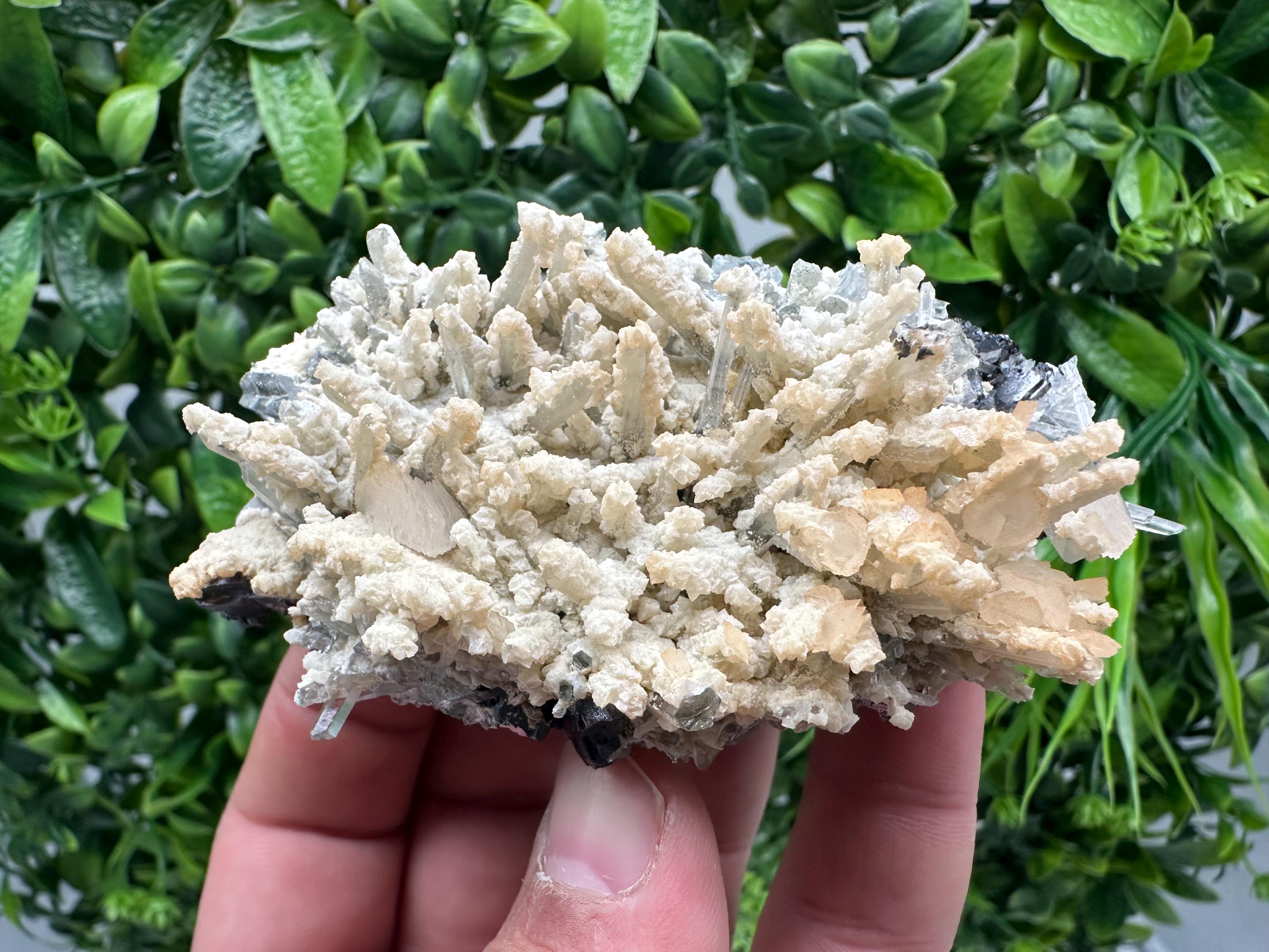 Quartz with Calcite Cluster: Krushev Dol Mine, Bulgaria