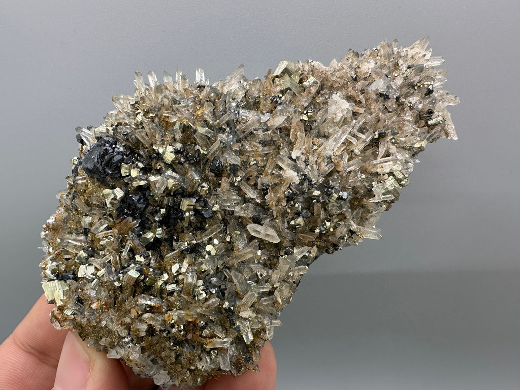 Sphalerite Pyrite on Quartz with Iron Oxide, Bulgaria Mineral Specimen