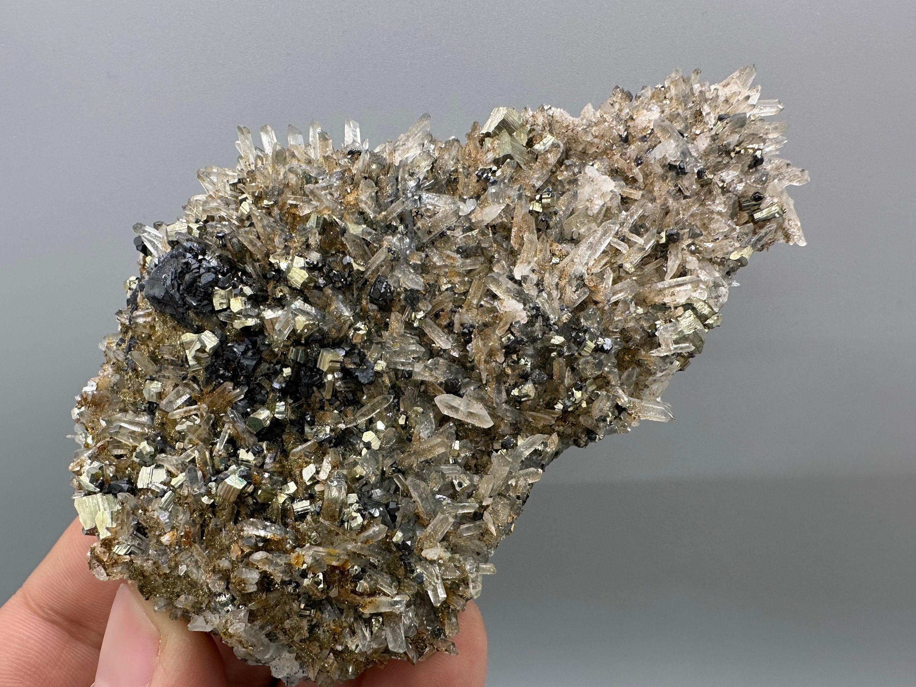 Sphalerite Pyrite on Quartz with Iron Oxide, Bulgaria Mineral Specimen