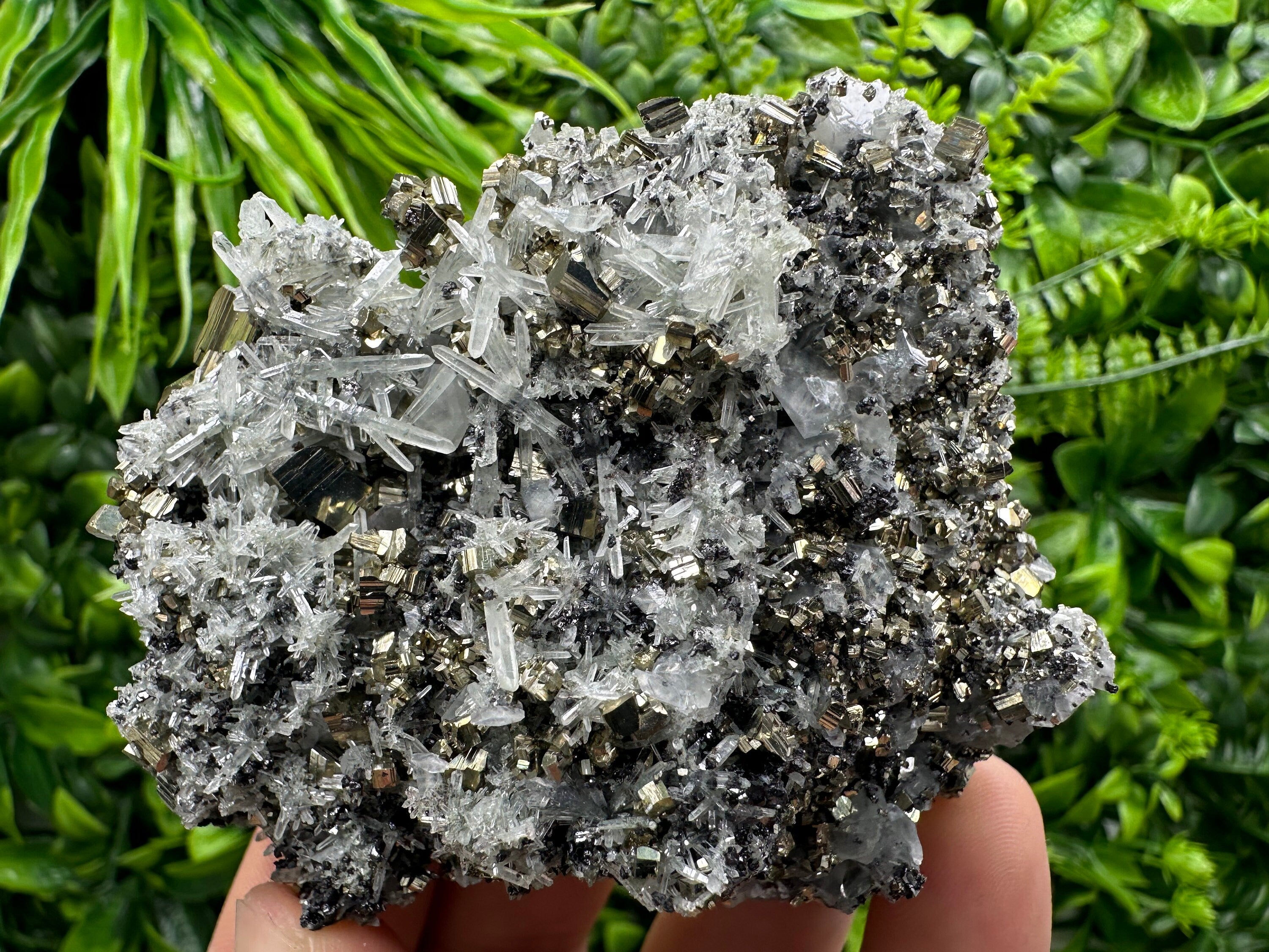 Rare Pyrite on Quartz Crystal, Bulgaria Mineral Specimen