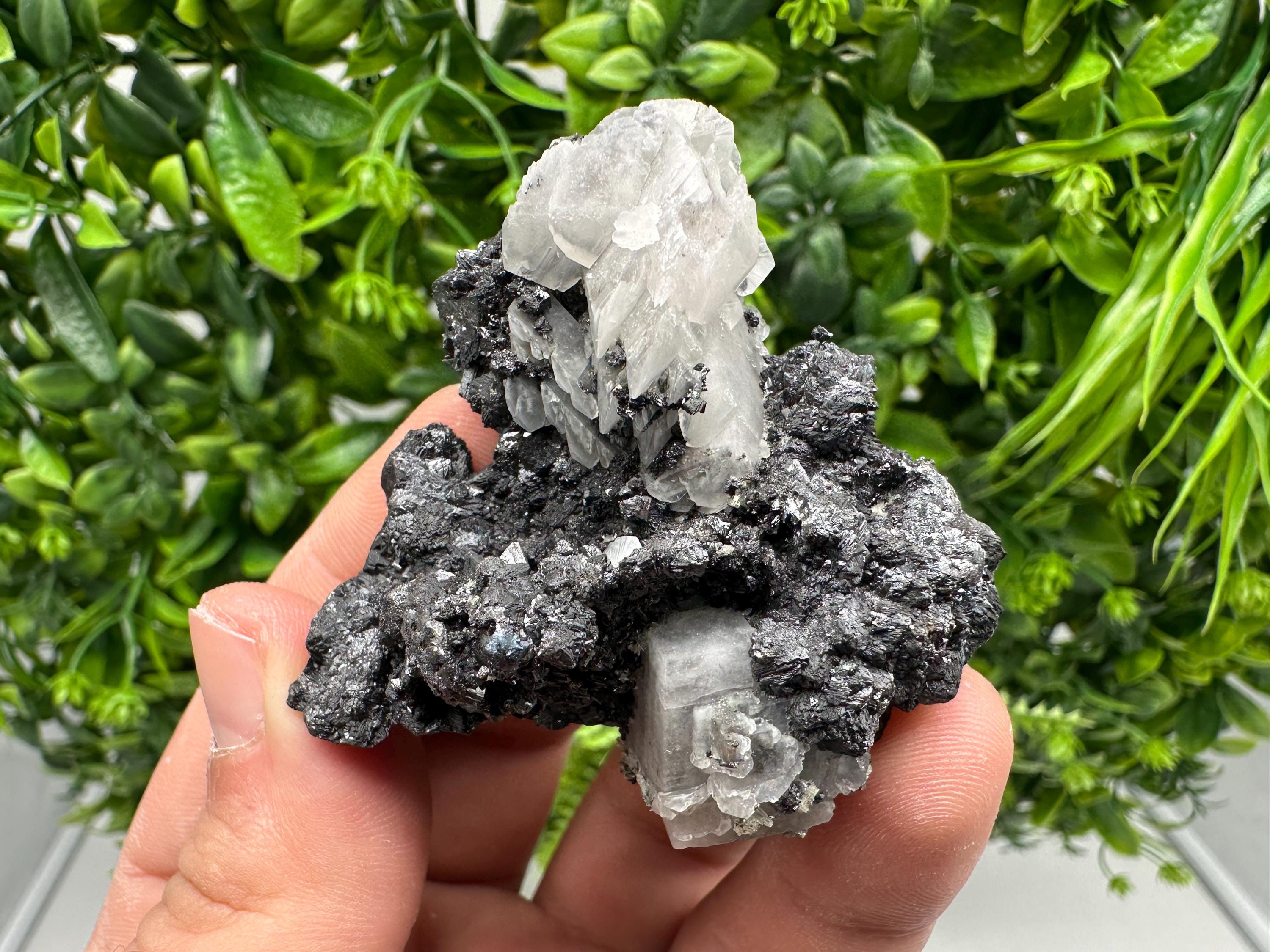 Natural Sphalerite with Calcite, Borieva Mine Mineral Crystal