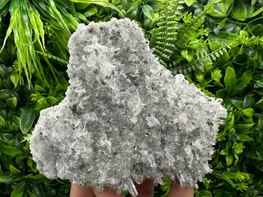Calcite Pyrite on Quartz Crystal, Borieva Bulgaria Mineral Specimen