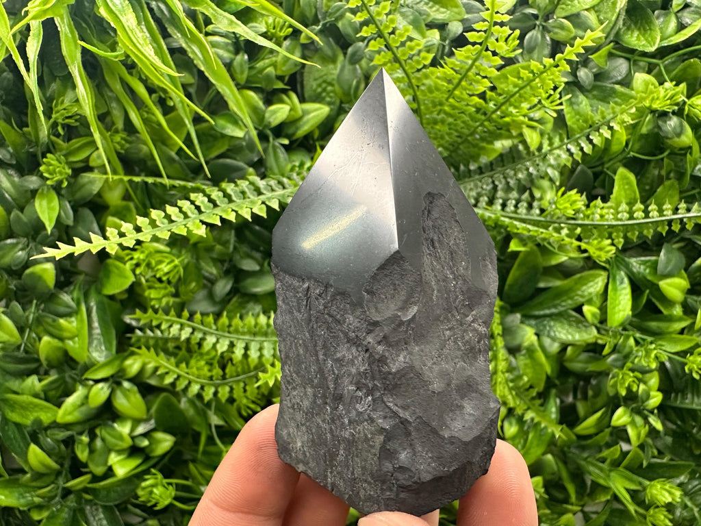 Polished Shungite Crystal Point (7cm): EMF Protection Stone