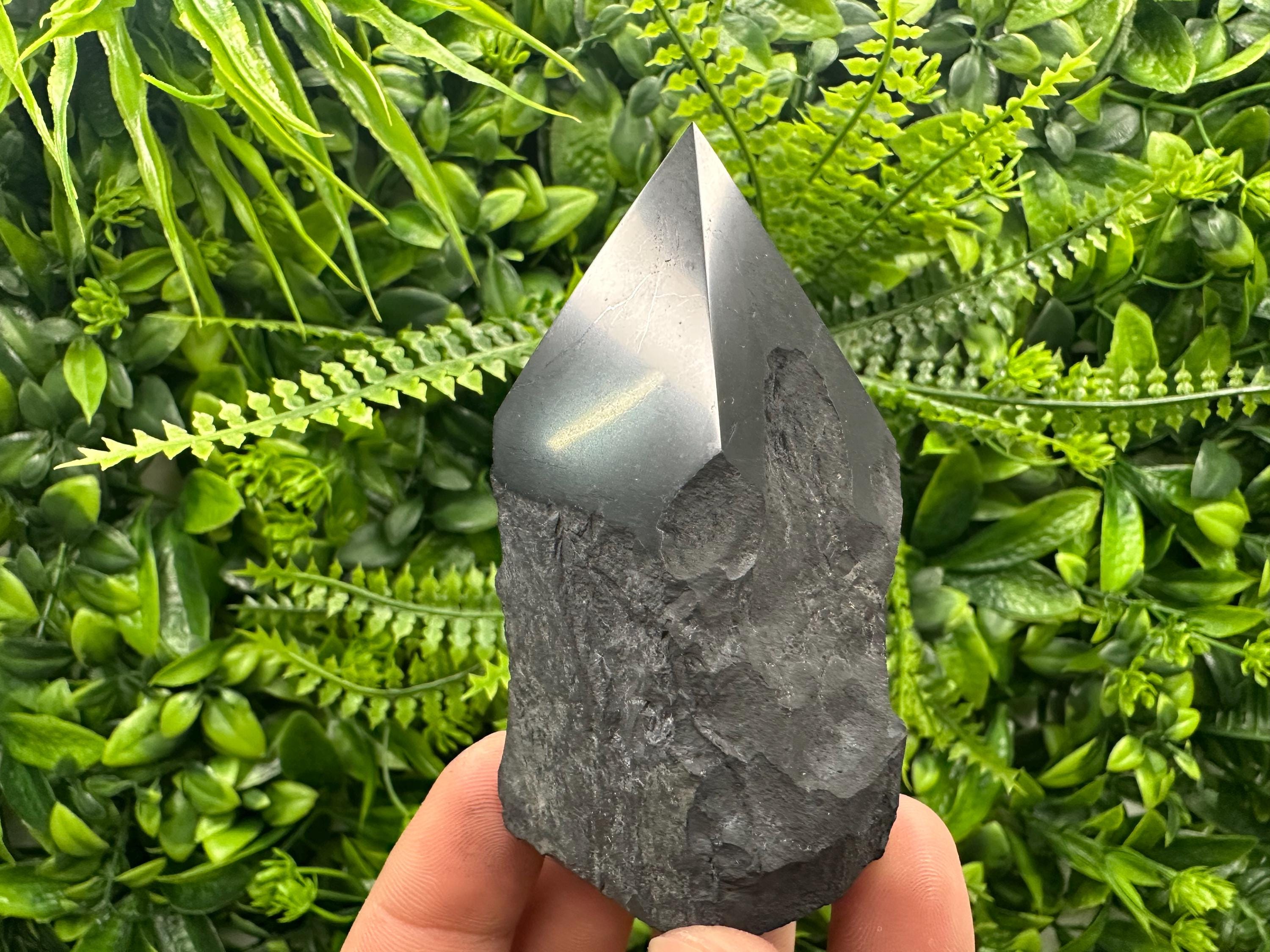 Polished Shungite Crystal Point (7cm): EMF Protection Stone