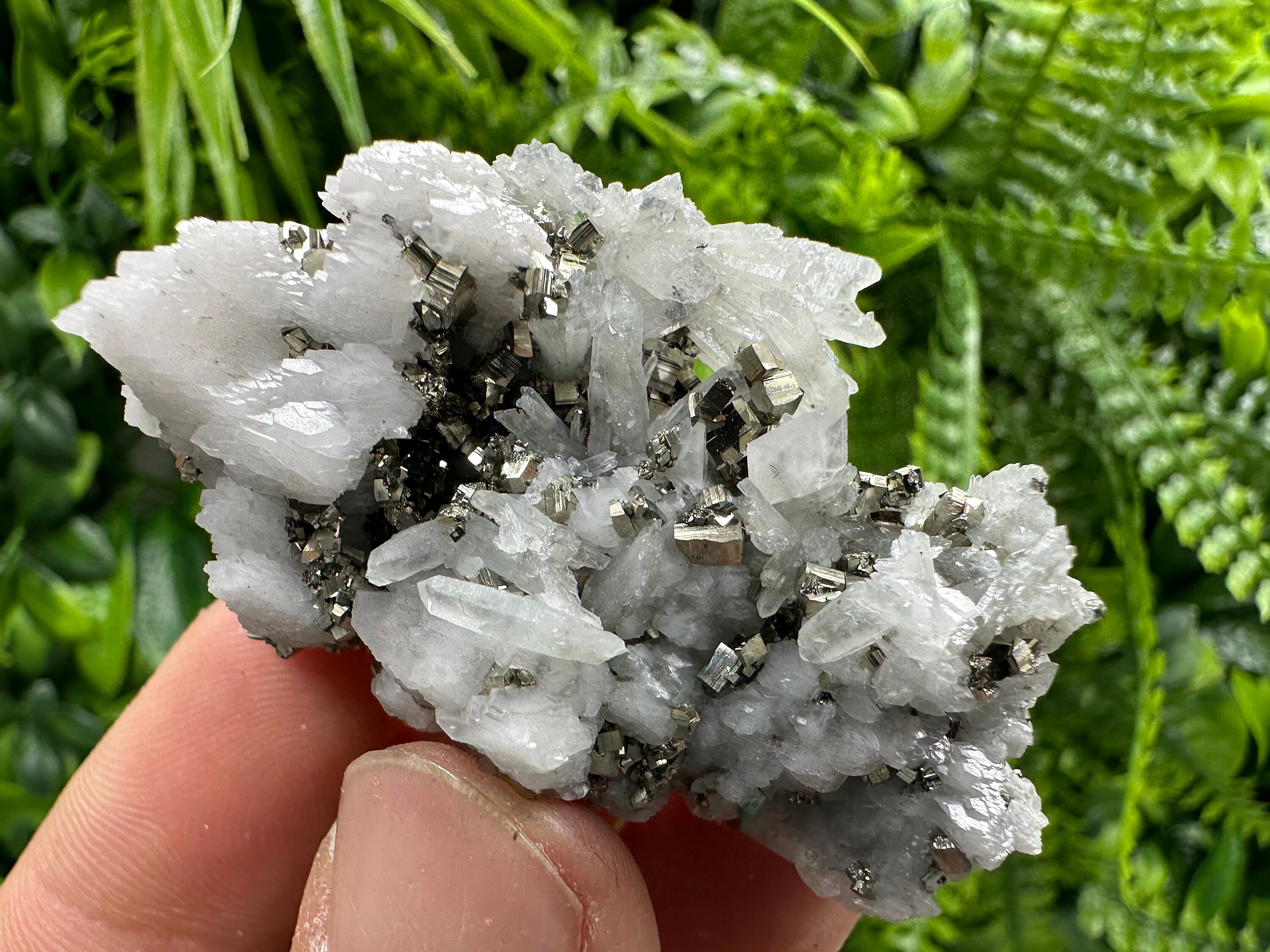 Pyrite on UV Calcite Mineral Specimen, Borieva Mine Bulgaria