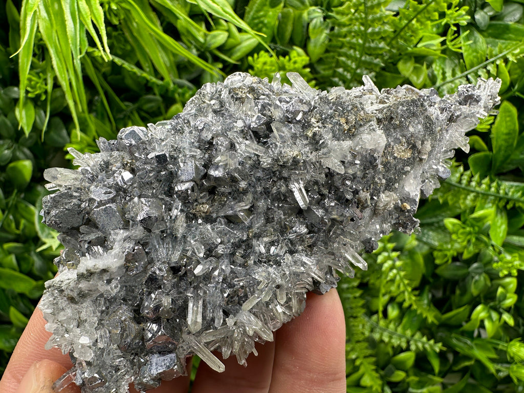 Galena on Quartz with Pyrite: Natural Crystal Home Decor Stone