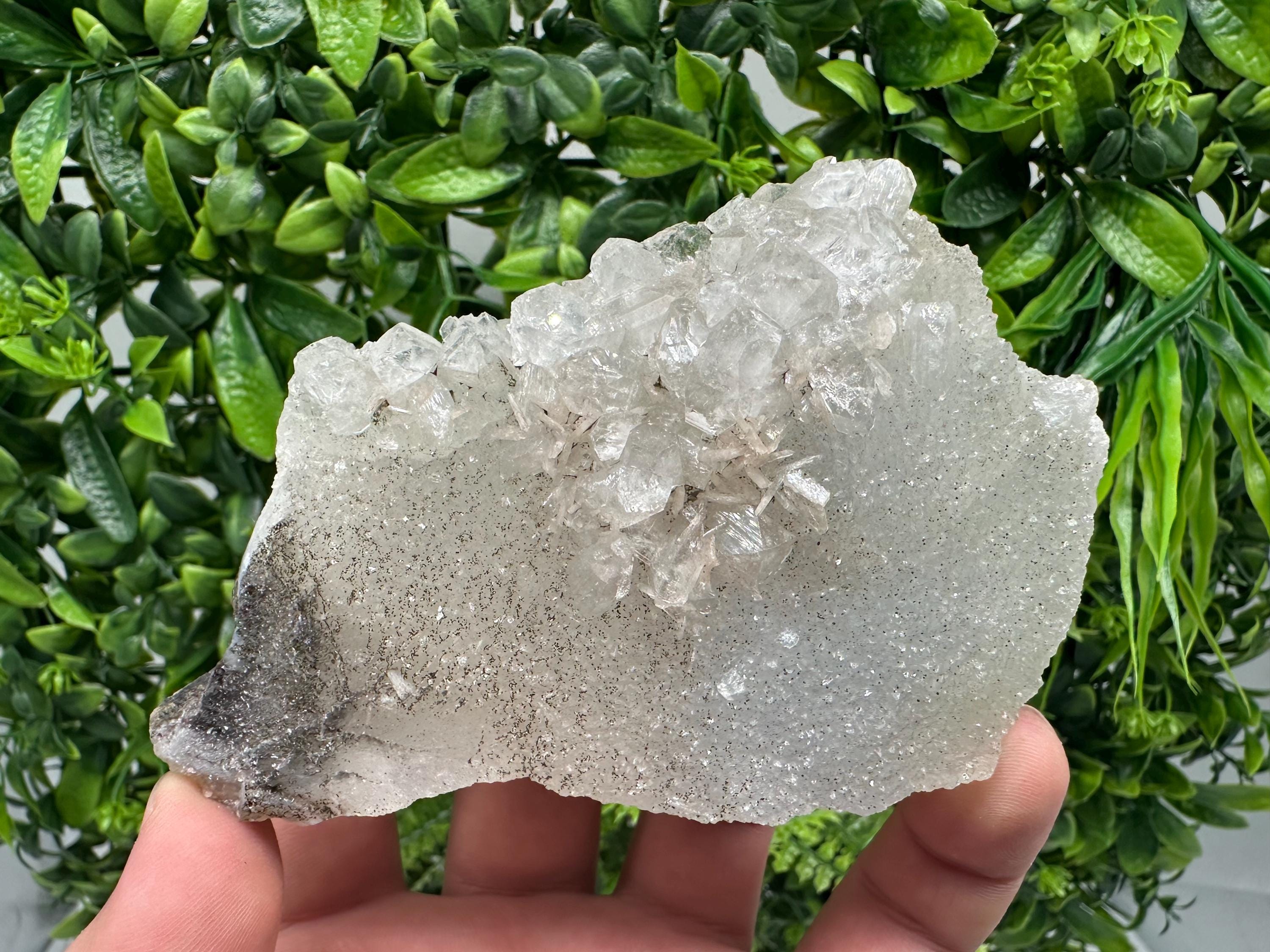Transparent Apophyllite on Chalcedony, Natural Crystal Specimen, India Minerals