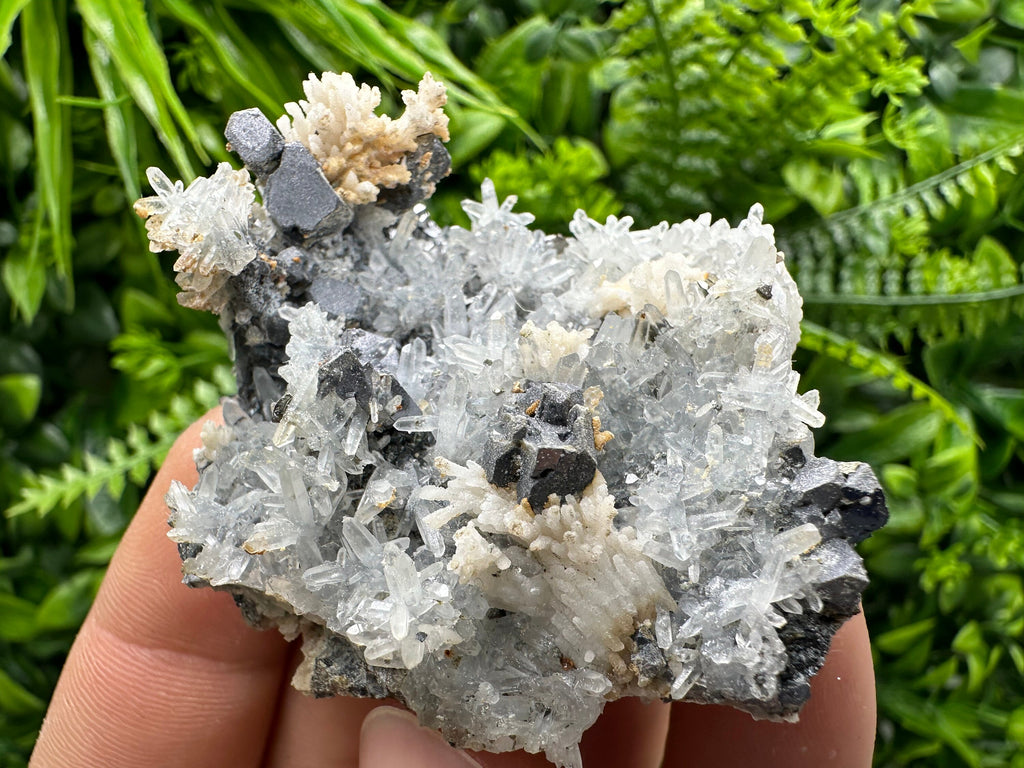 Galena Sphalerite Calcite on Quartz Cluster, Bulgaria Mineral Specimen