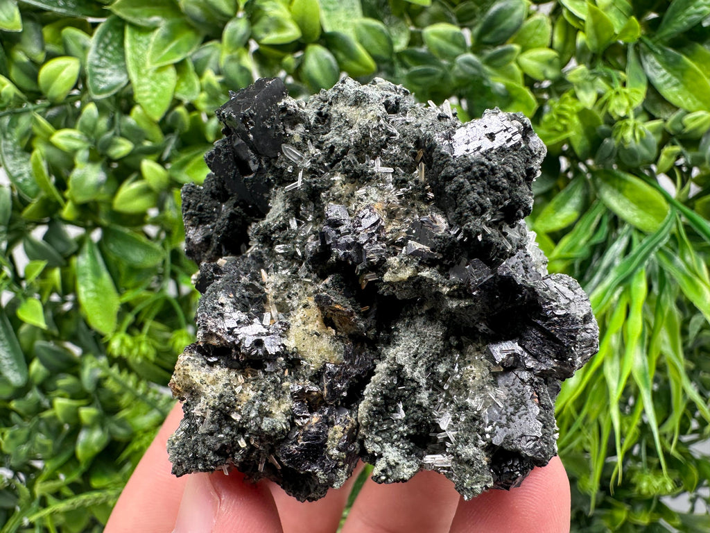 Sphalerite on Quartz with Epidote and Chlorite, Bulgaria Mineral Specimen