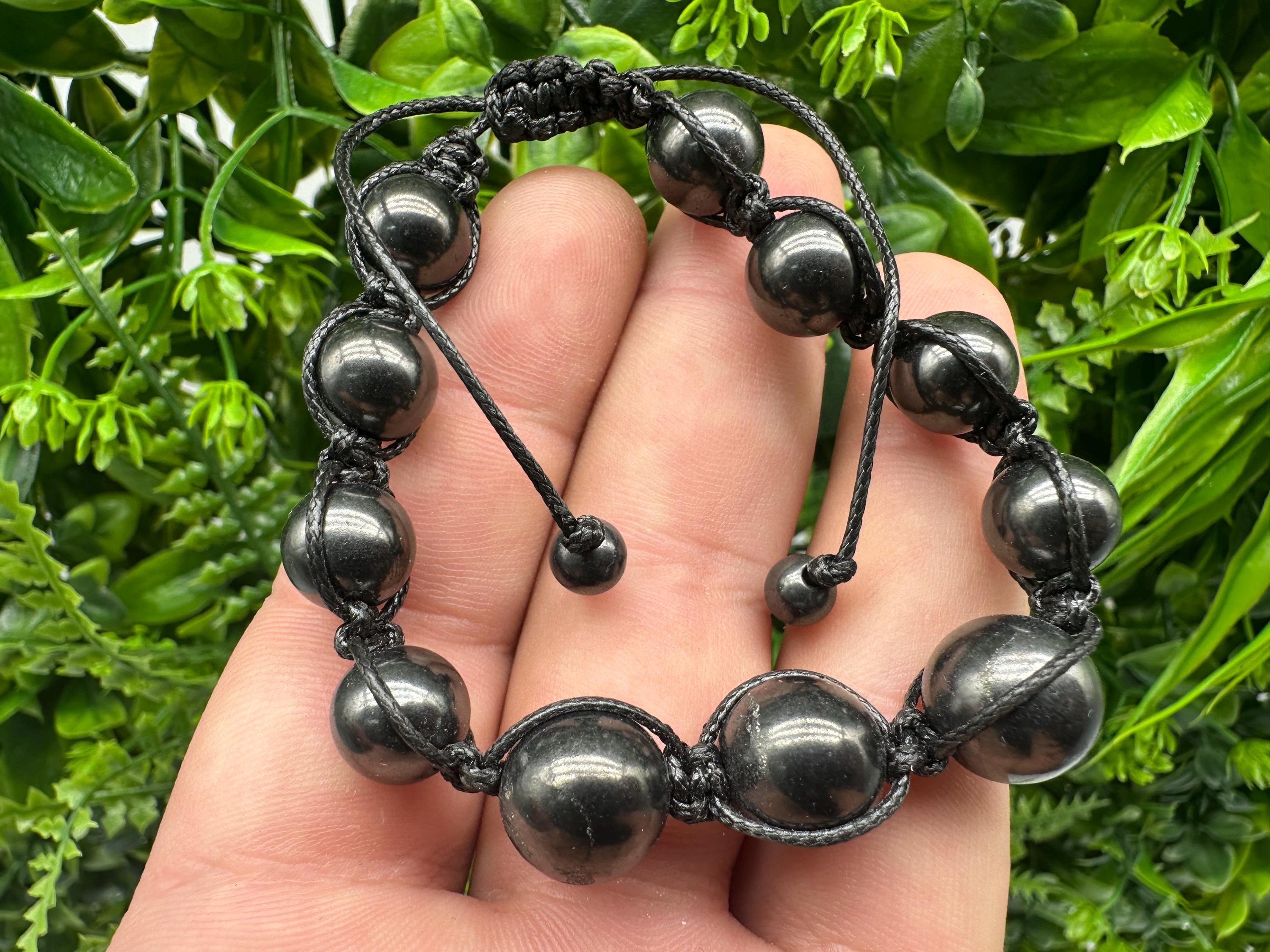 Braided Shungite Bracelet: Adjustable Tie, Men's Stone Jewelry