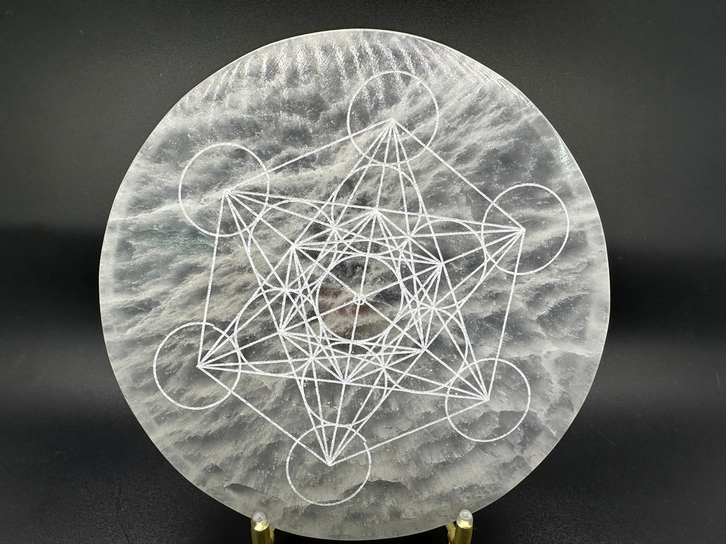 Selenite Charging Plate: Metatron's Cube Sacred Geometry Grid