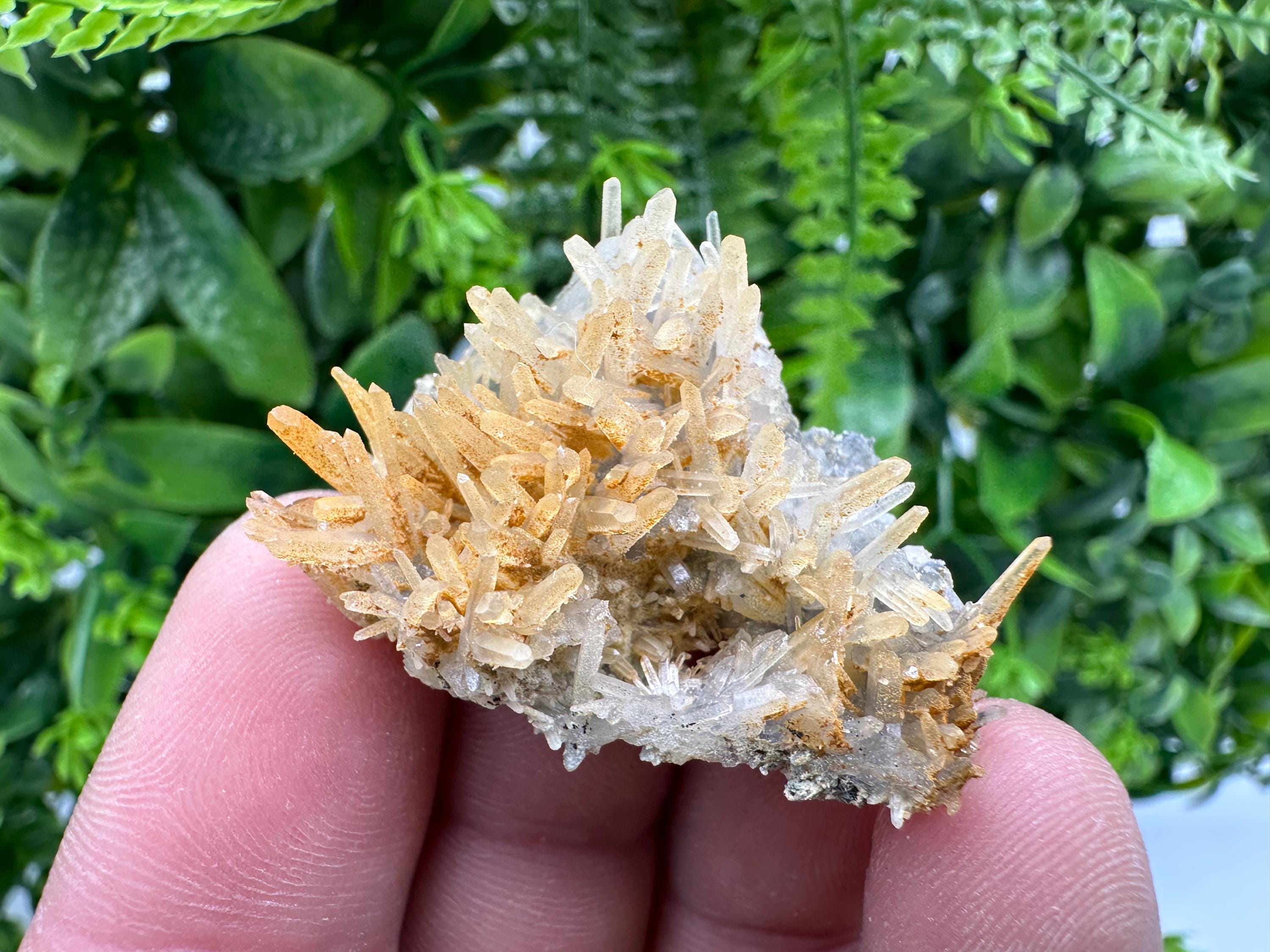 Limonite Coated Quartz Crystal Cluster, Natural Mineral Specimen