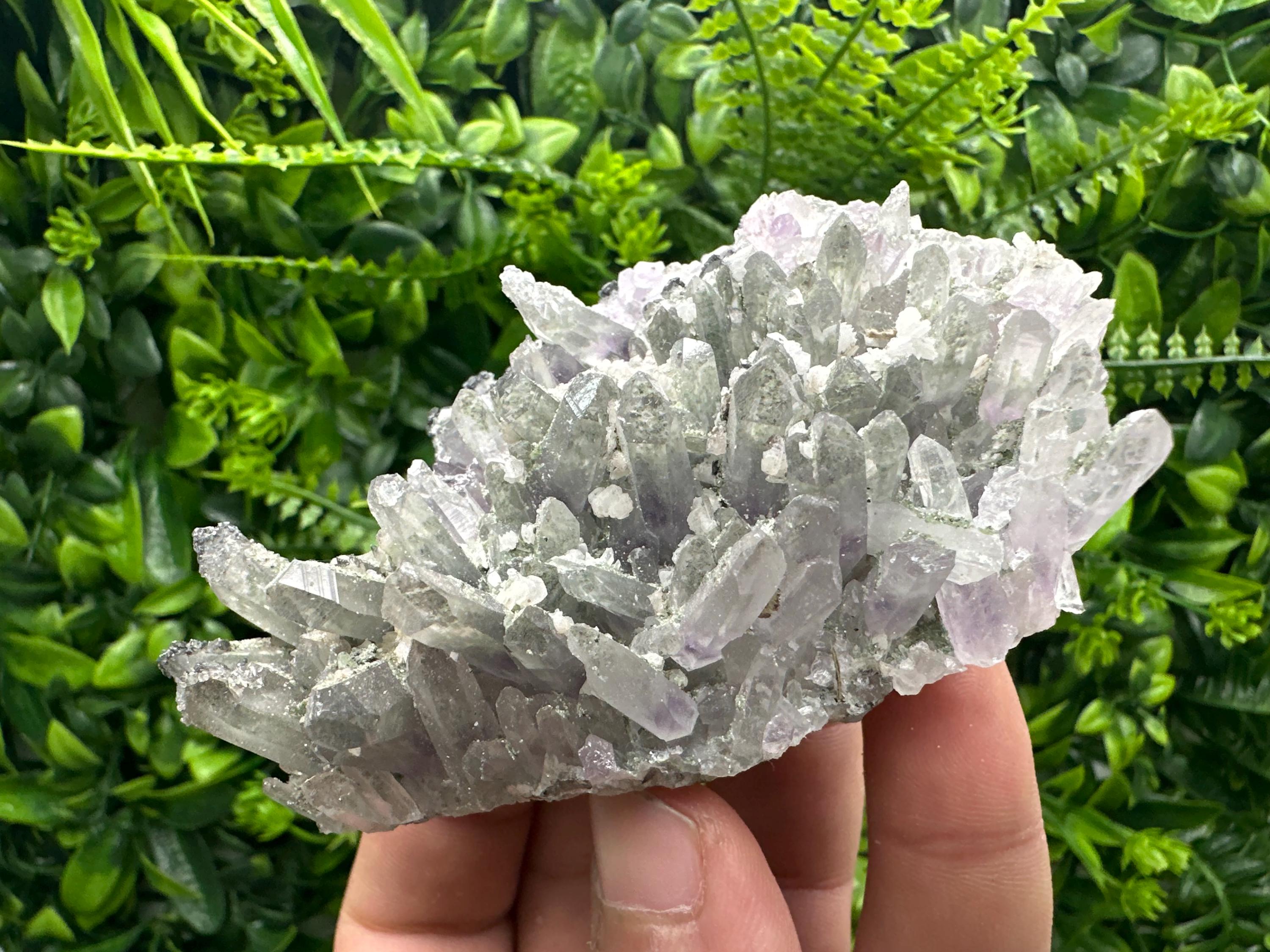 Amethyst Quartz Crystal Cluster with Calcite, Chlorite Inclusions