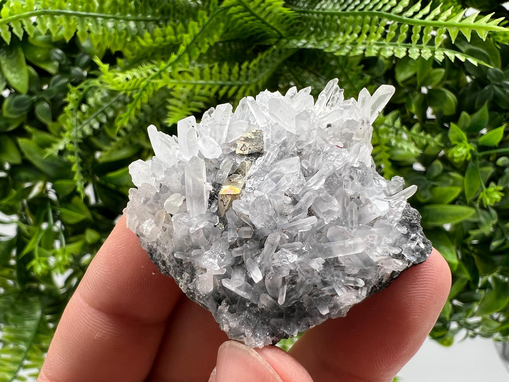 Transparent Quartz with Rainbow Pyrite, Bulgaria Minerals Collection