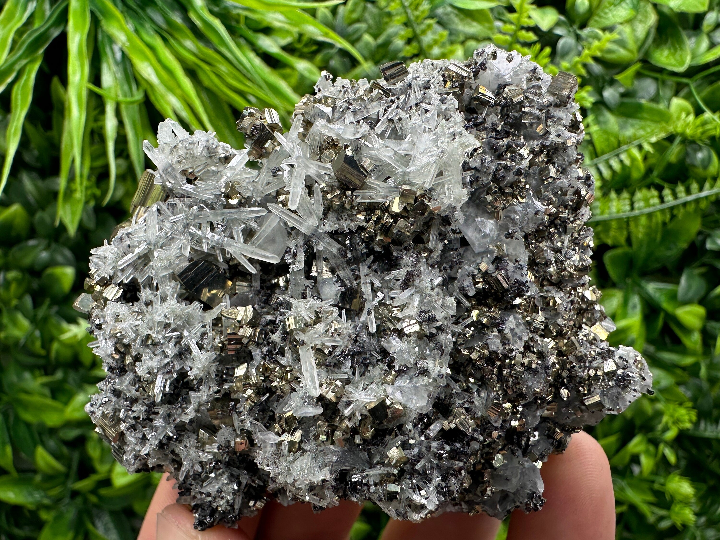 Rare Pyrite on Quartz Crystal, Bulgaria Mineral Specimen
