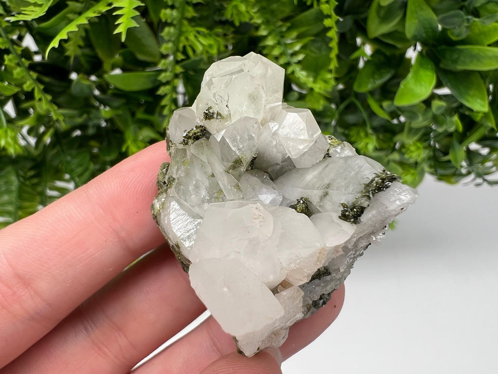 Green Epidote with Quartz Crystals, Rainbow Sparkle, Turkey Decor