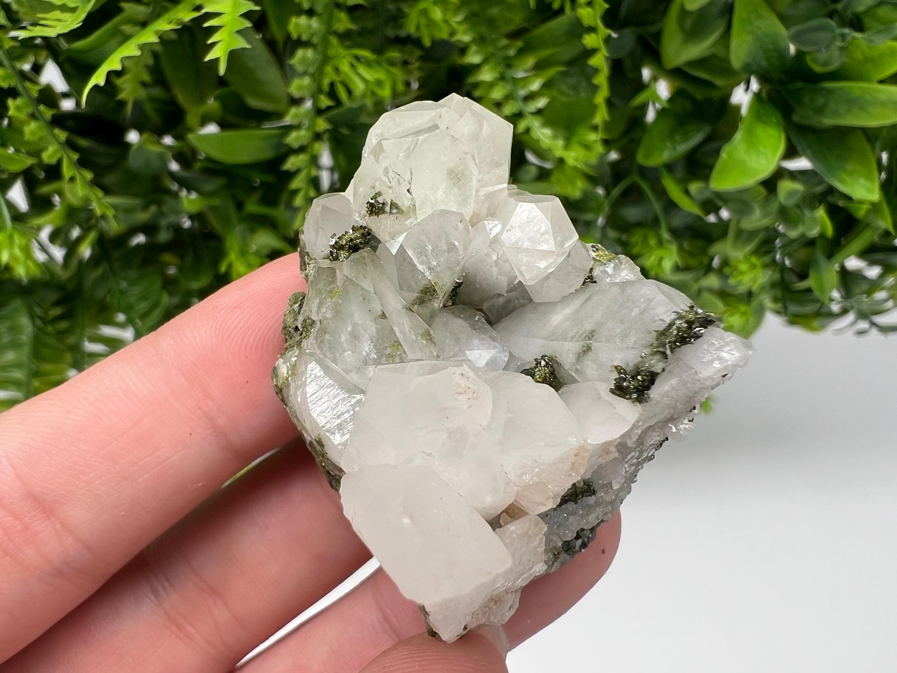 Green Epidote with Quartz Crystals, Rainbow Sparkle, Turkey Decor