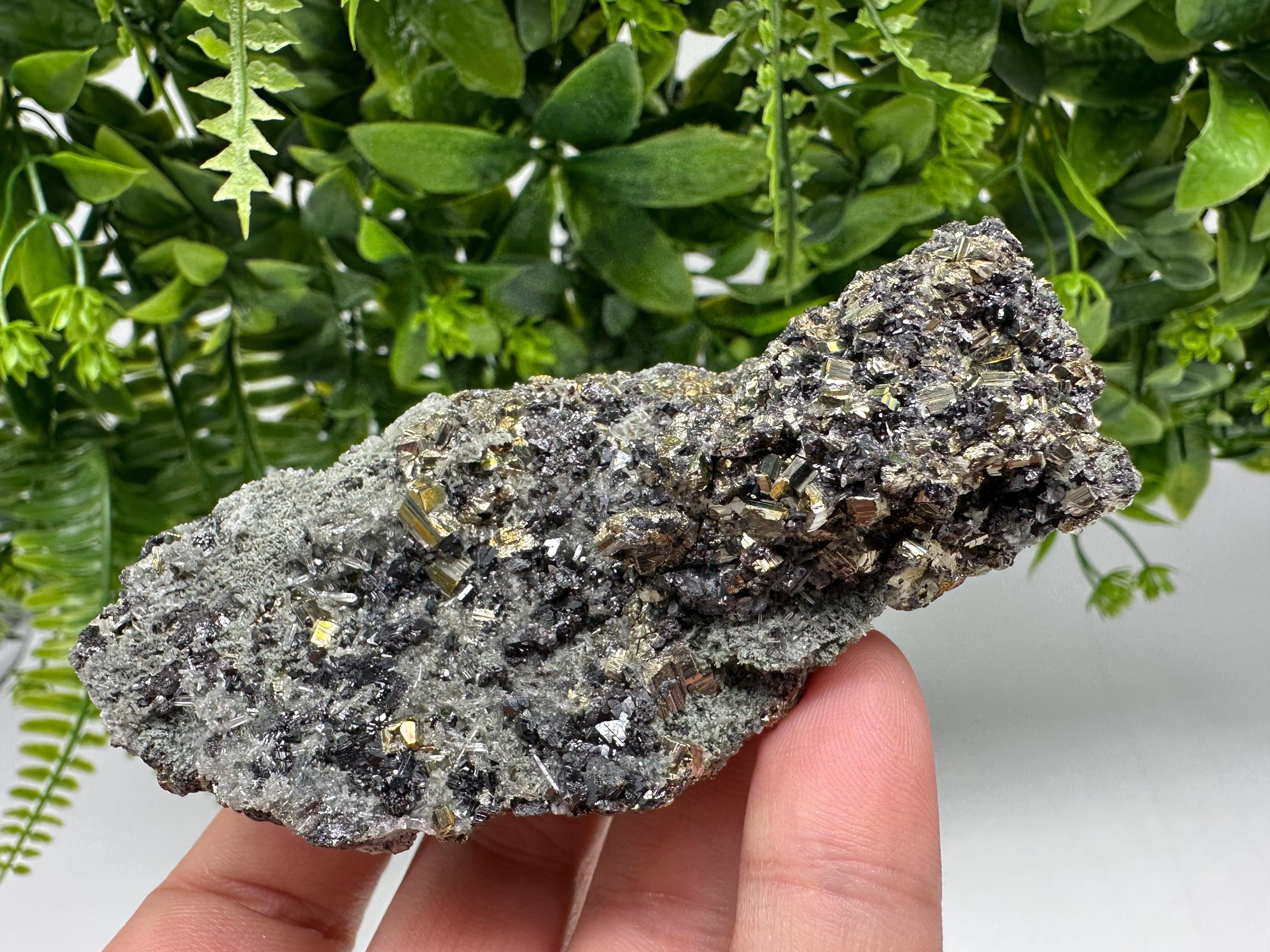 Wonderful Pyrite on Green Quartz,natural,collection mineral,gift,home decor stone,rare crystal,collection Borieva mine,Madan,Bulgaria