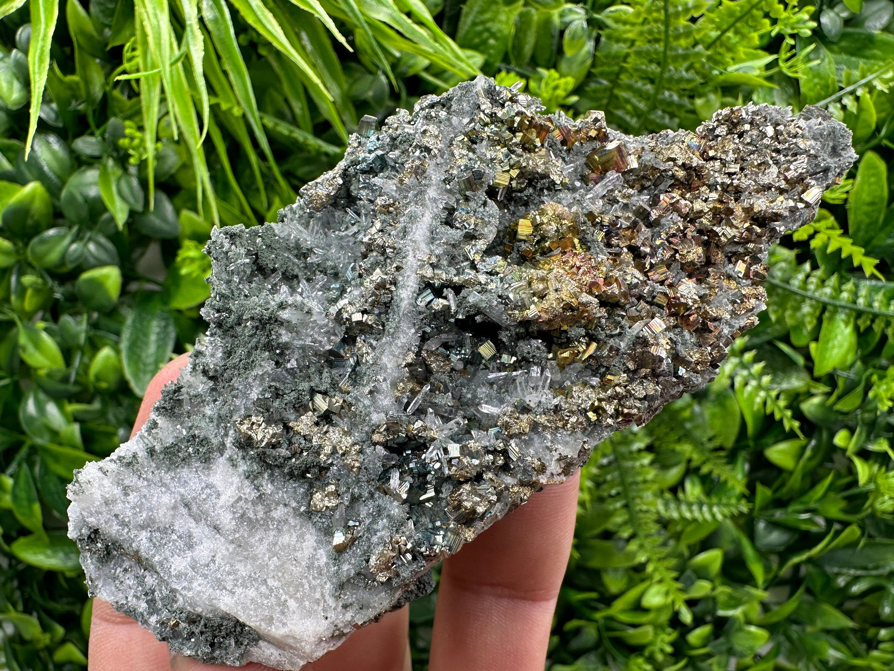 Pyrite on Green Quartz, Borieva Mine Bulgaria, Home Decor Stone