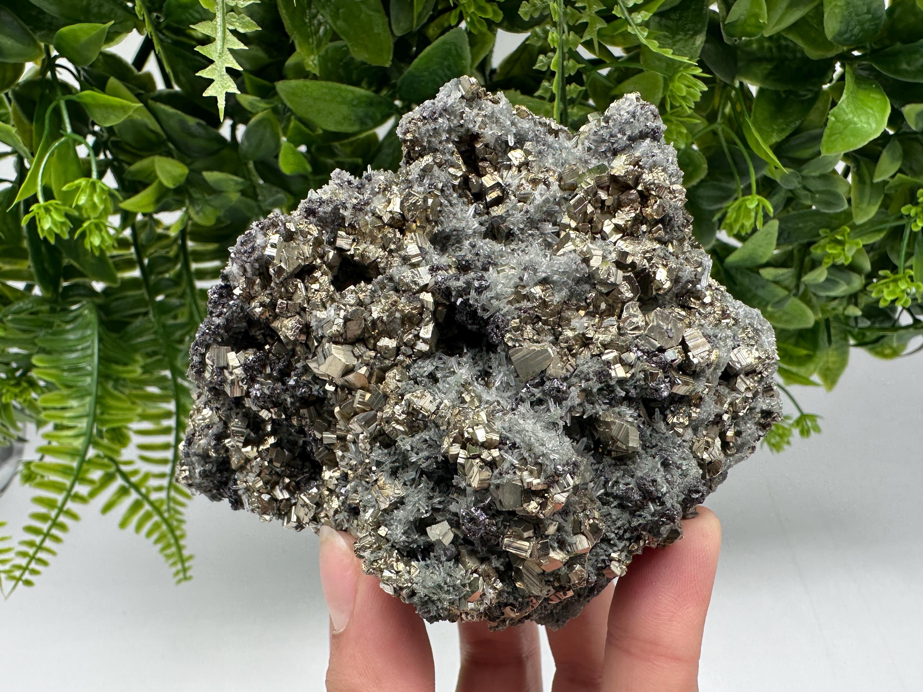 Wonderful Pyrite on Green Quartz,natural,collection mineral,gift,home decor stone,rare crystal,collection Borieva mine,Madan,Bulgaria