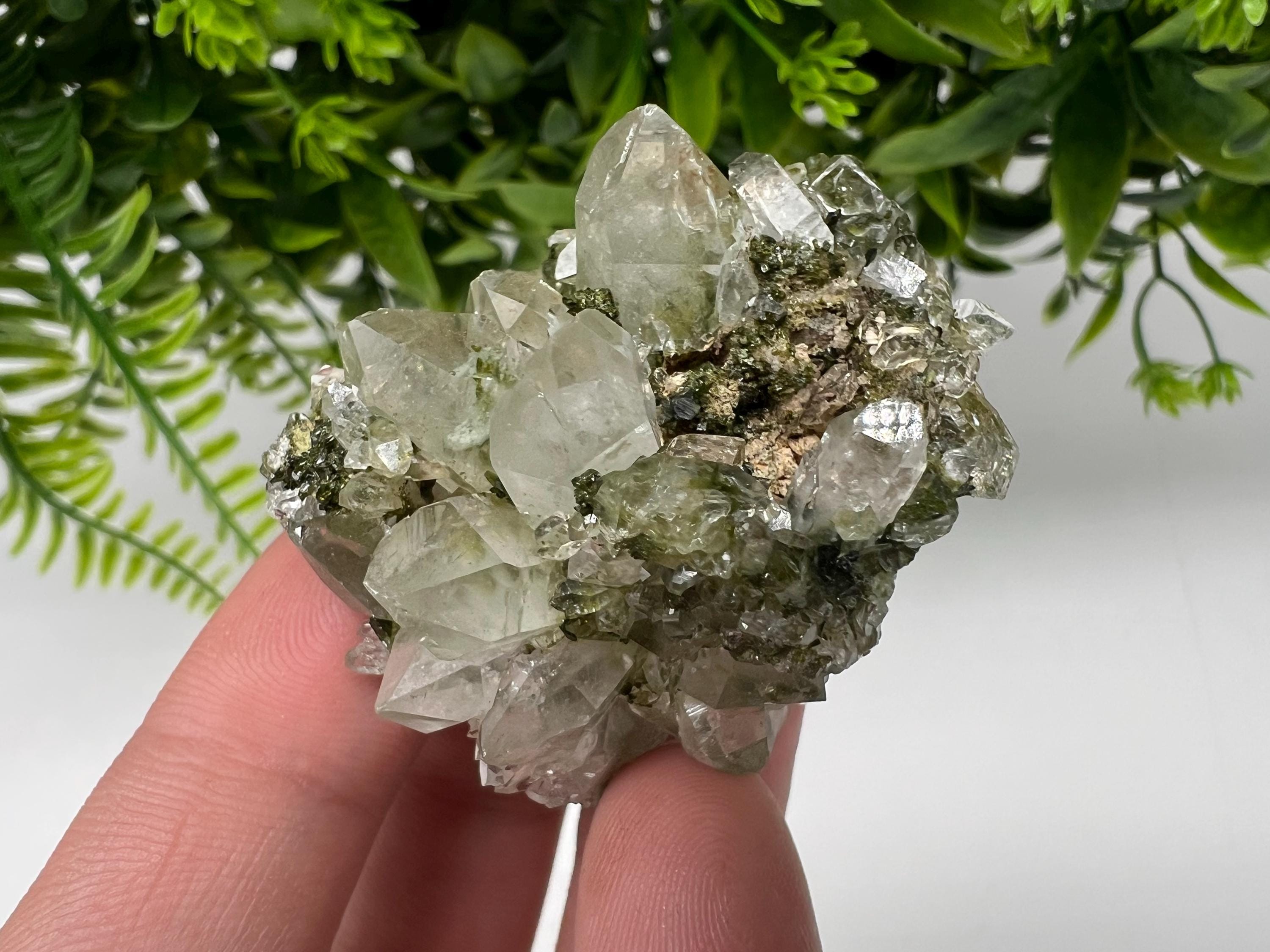 LARGE, Green Epidote with Quartz Crystals - Extremely Sparkly with Rainbows,souvenirs collection stone,gift,decor, Eastern Anatolian, Turkey