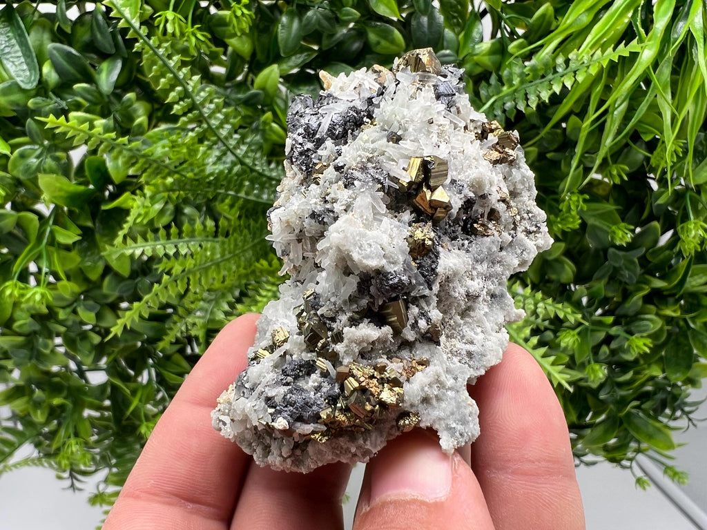 Wonderful Rainbow Pyrite,Sphalerite on Quartz from 9 th September mine,Madan,Bulgaria natural,collectibles mineral specimen,home decor stone