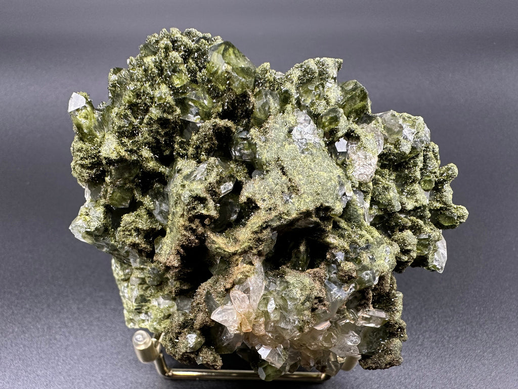 Rare Green Epidote with Quartz Crystals: Sparkly Rainbow Mineral Decor