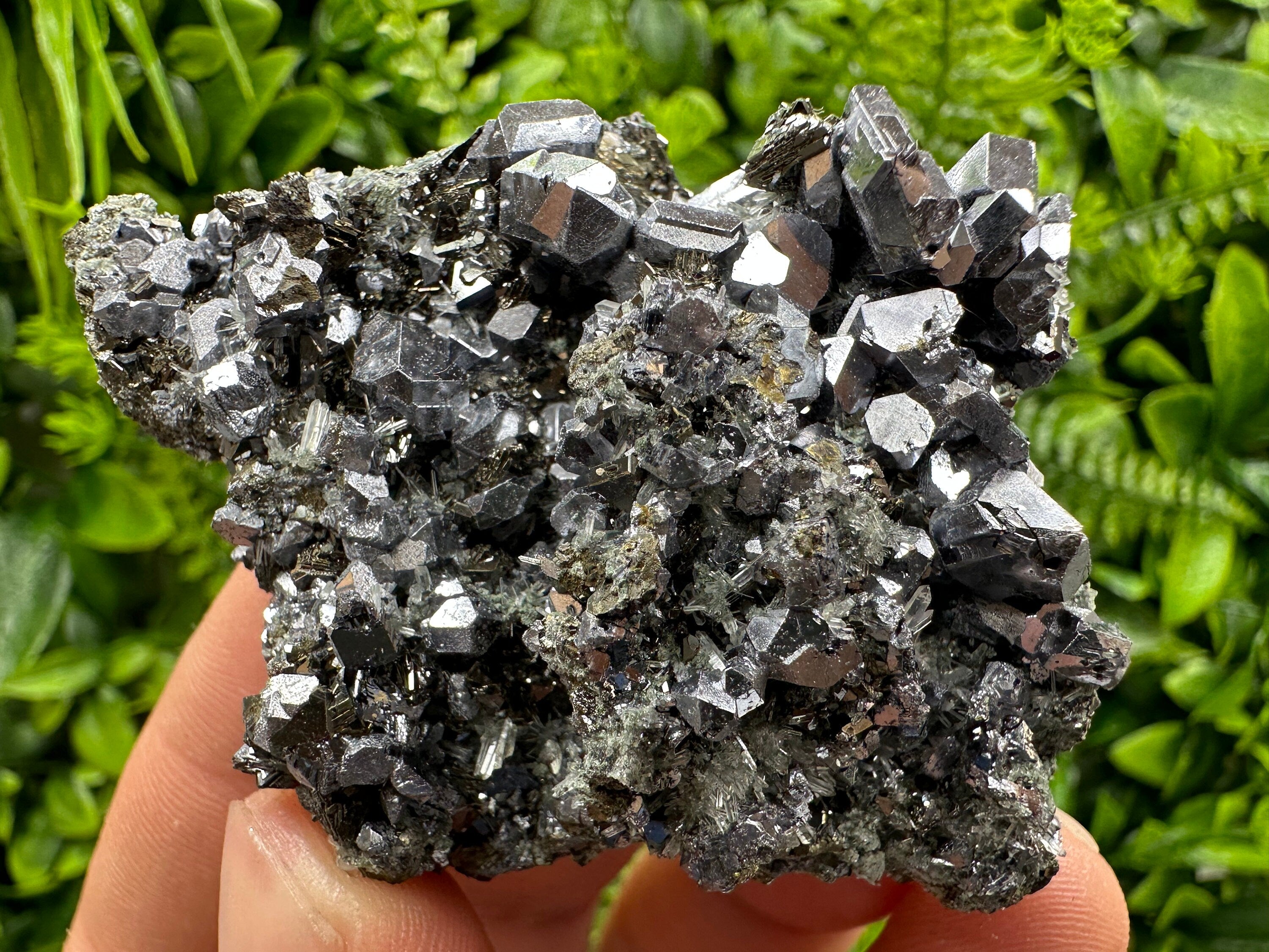 Skeletal Galena on Needle Quartz, Borieva Mine, Bulgaria