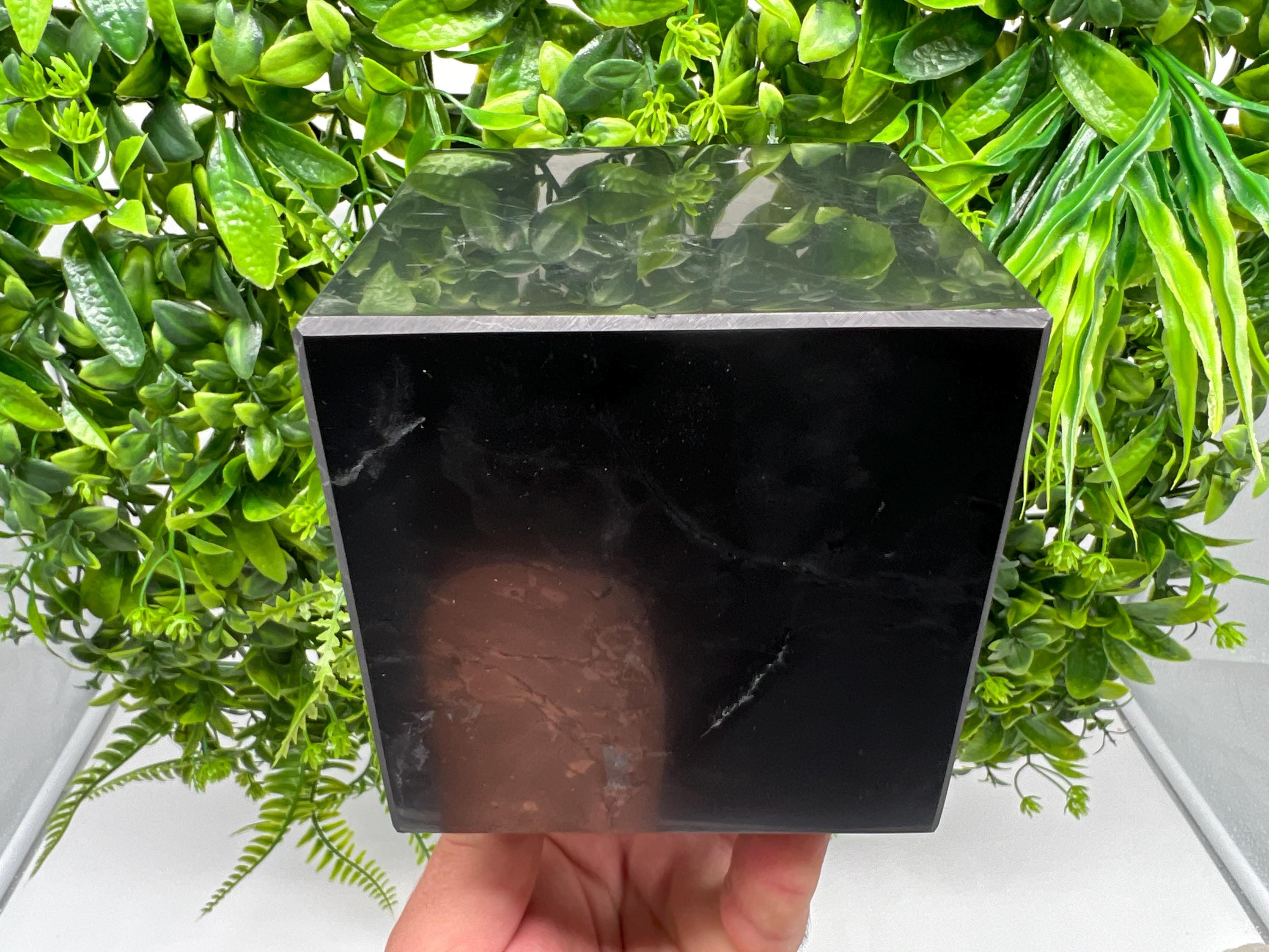Large Shungite Cube (10cm): Polished EMF Protection Crystal
