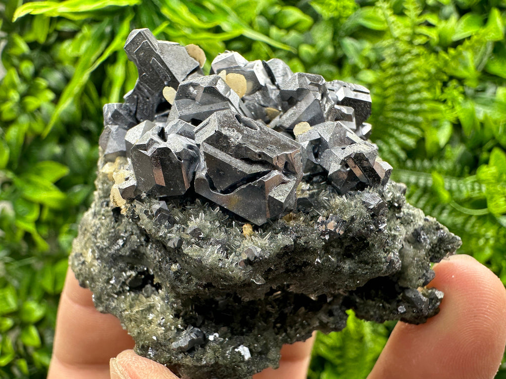 Galena with Calcite on Needle Quartz, Borieva Mine Mineral Specimen