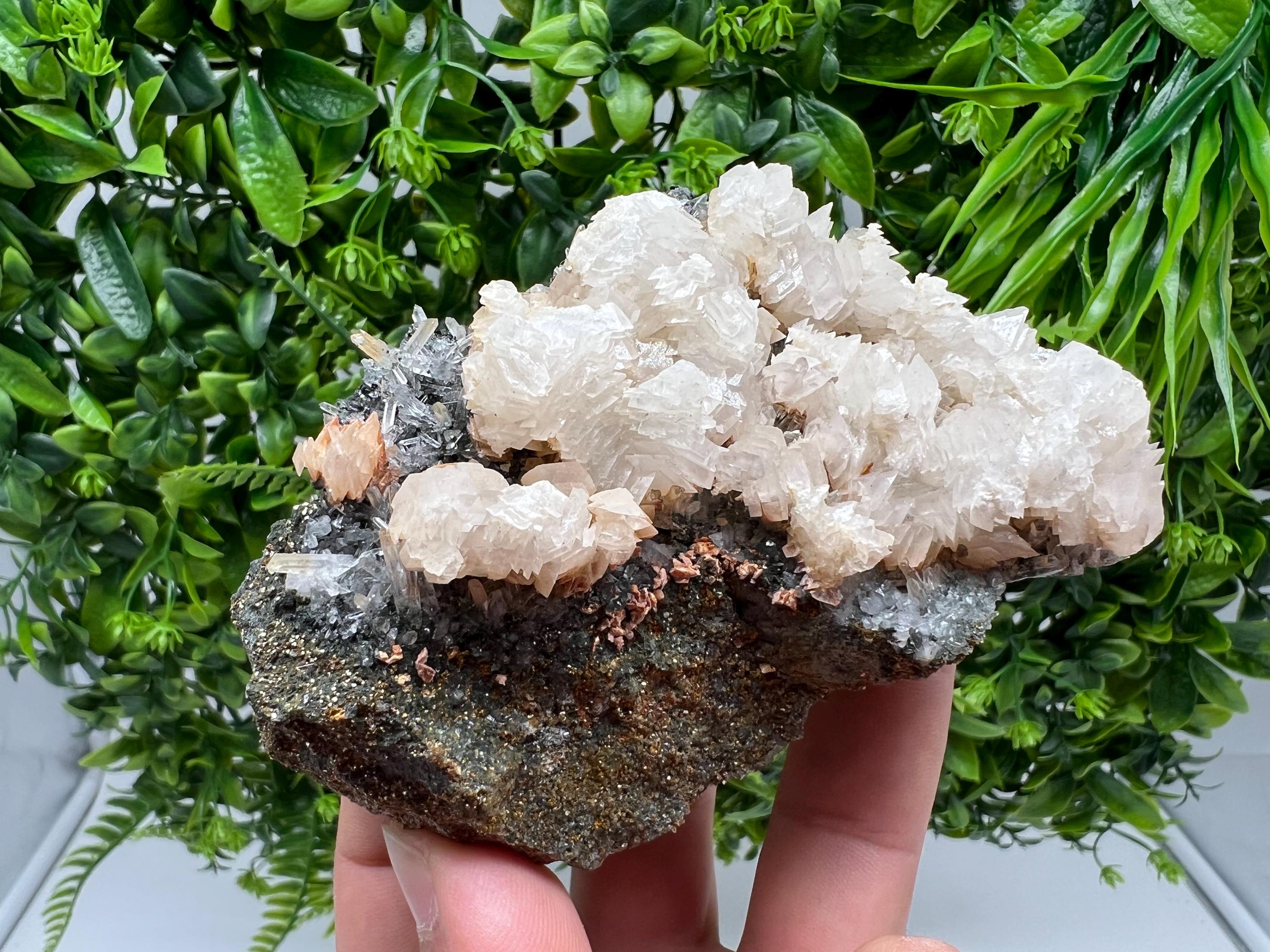 Wonderful Calcite on Quartz white Sphalerite, from Borieva mine,Bulgaria,natural,collection mineral specimen,Home decor crystal,gift,healing