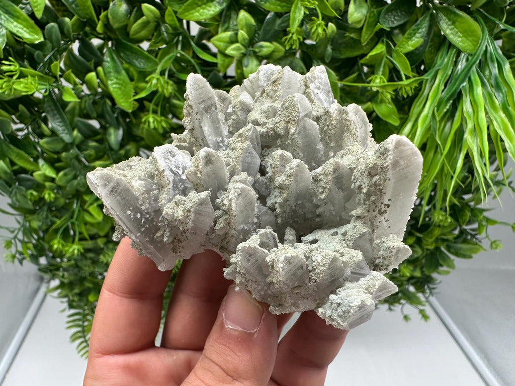 Stunning Transparent Quartz on Chlorite Matrix white Calcite from Borieva mine,Madan,Bulgaria,collection mineral specimen,home decor,gift