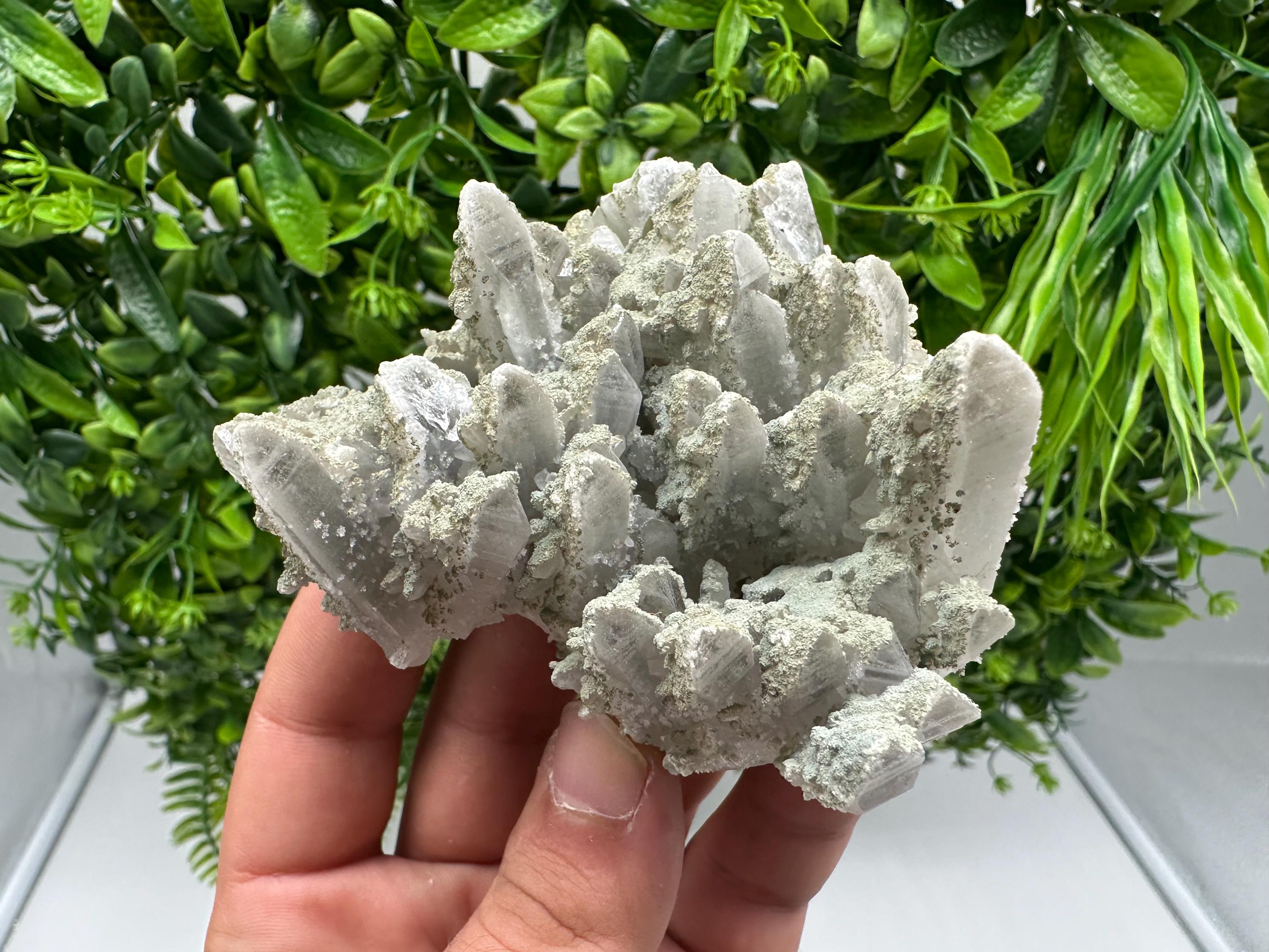 Stunning Transparent Quartz on Chlorite Matrix white Calcite from Borieva mine,Madan,Bulgaria,collection mineral specimen,home decor,gift