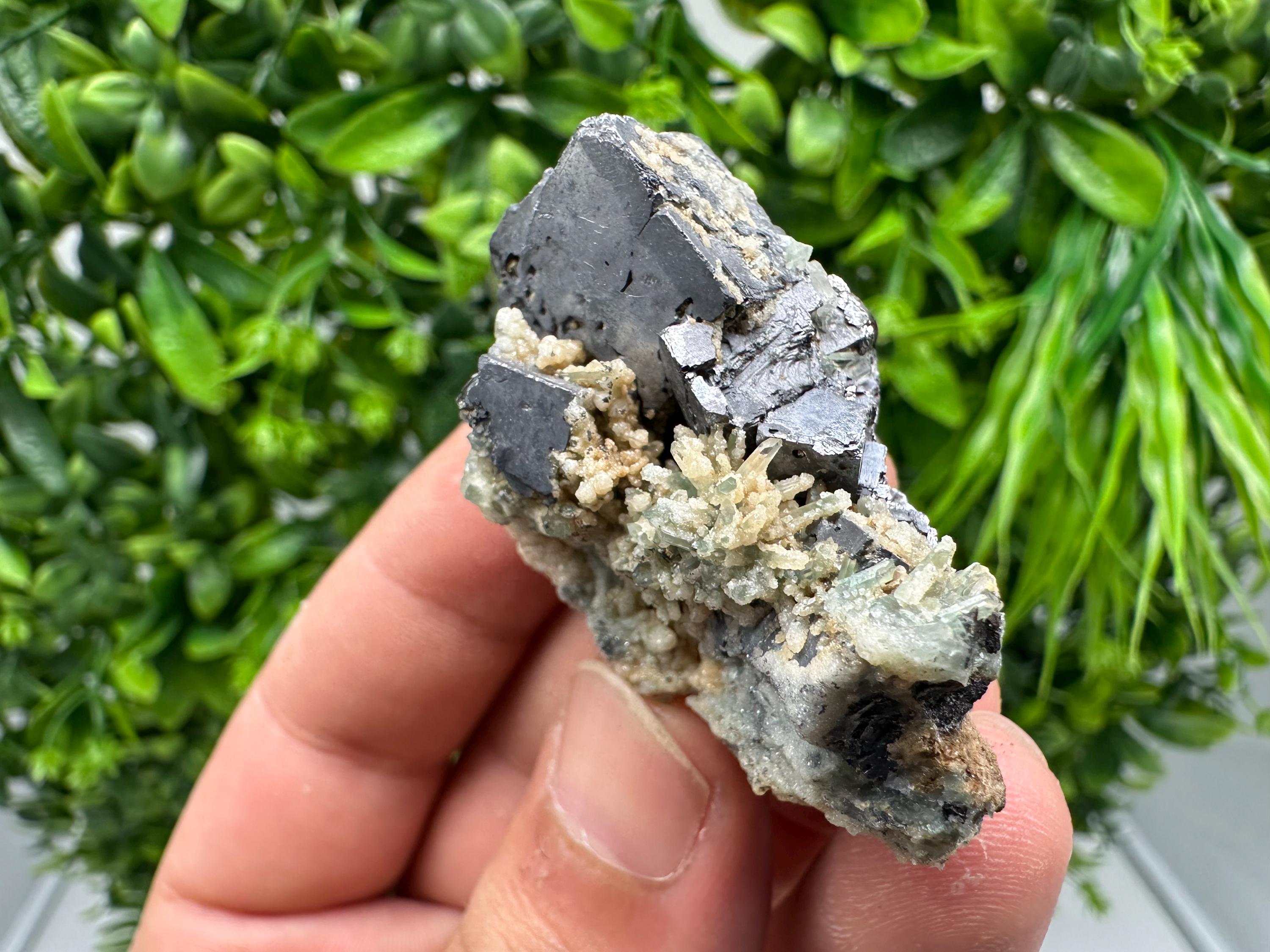 Galena on Quartz with Calcite, Borieva Mine, Bulgaria