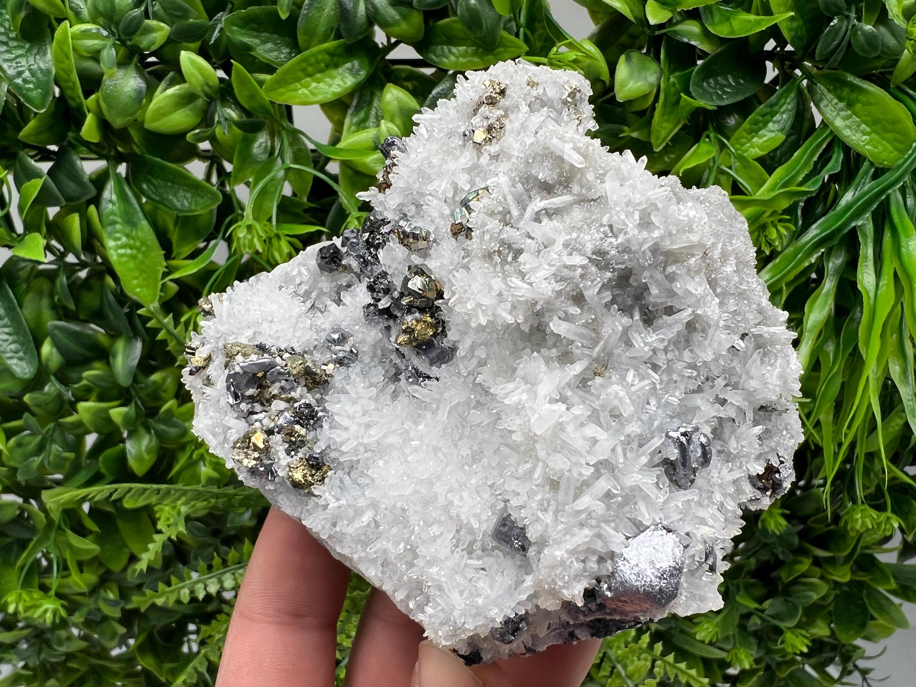 Stunning Galena,Chalcopyrite on Quartz from Krueger dol mine,Madan,Bulgaria,natural,collectible mineral specimen,home decor stone,crystal