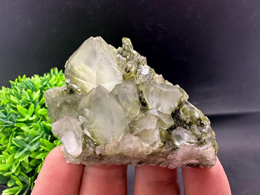 Rare Green Epidote with Quartz Crystals: Sparkly Rainbow Mineral Decor