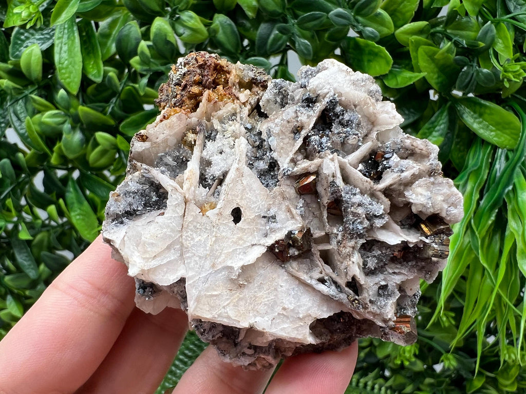 Pyrite on Calcite Mineral Specimen: Madan Bulgaria, Iron Oxide Home Decor Stone