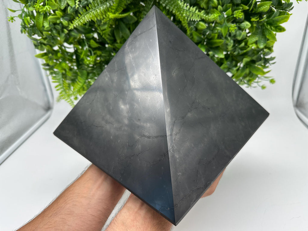Large 25cm Polished Shungite Pyramid: EMF Protection & Healing